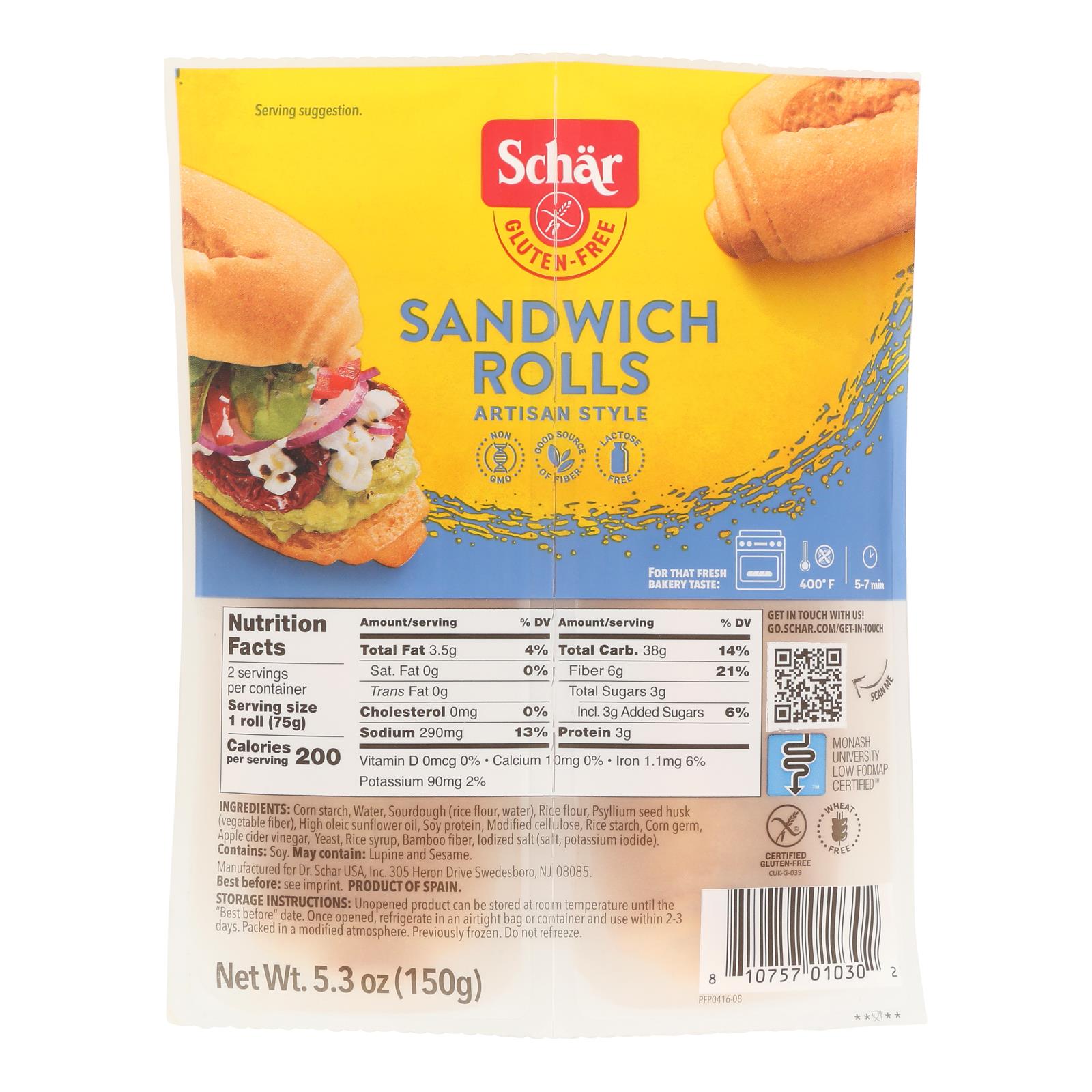 Schar - Bread Sandwich Rolls Gluten Free - Case of 7-5.3 OZ