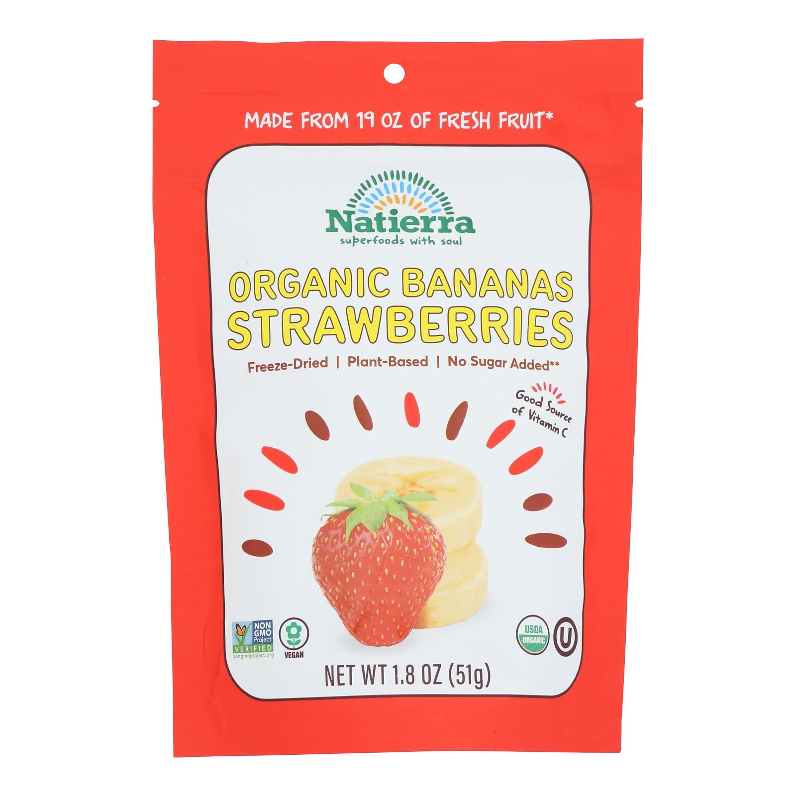 Natierra Freeze Dried - Bananas and Strawberries - Case of 12 - 1.8 oz.