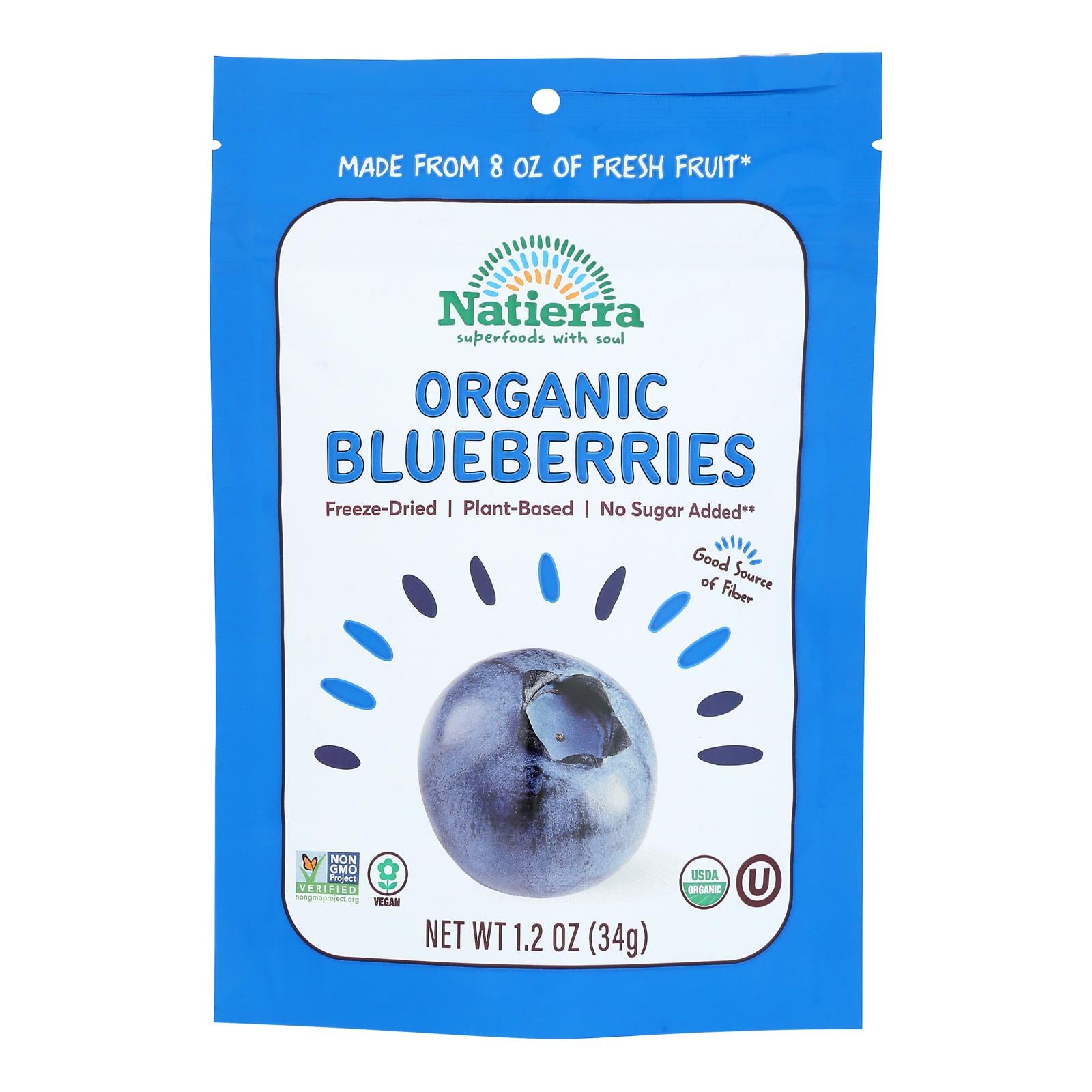 Natierra Fruit - Organic - Freeze Dried - Blueberries - 1.2 Oz - Case Of 12