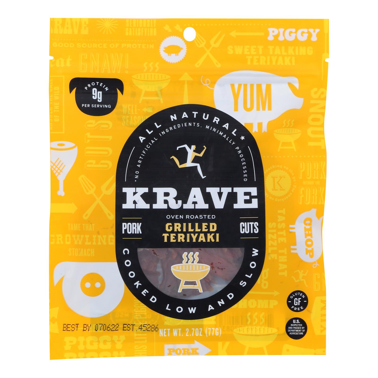 Krave Pork Jerky - Grilled Sweet Teriyaki - Case of 8 - 2.7 oz