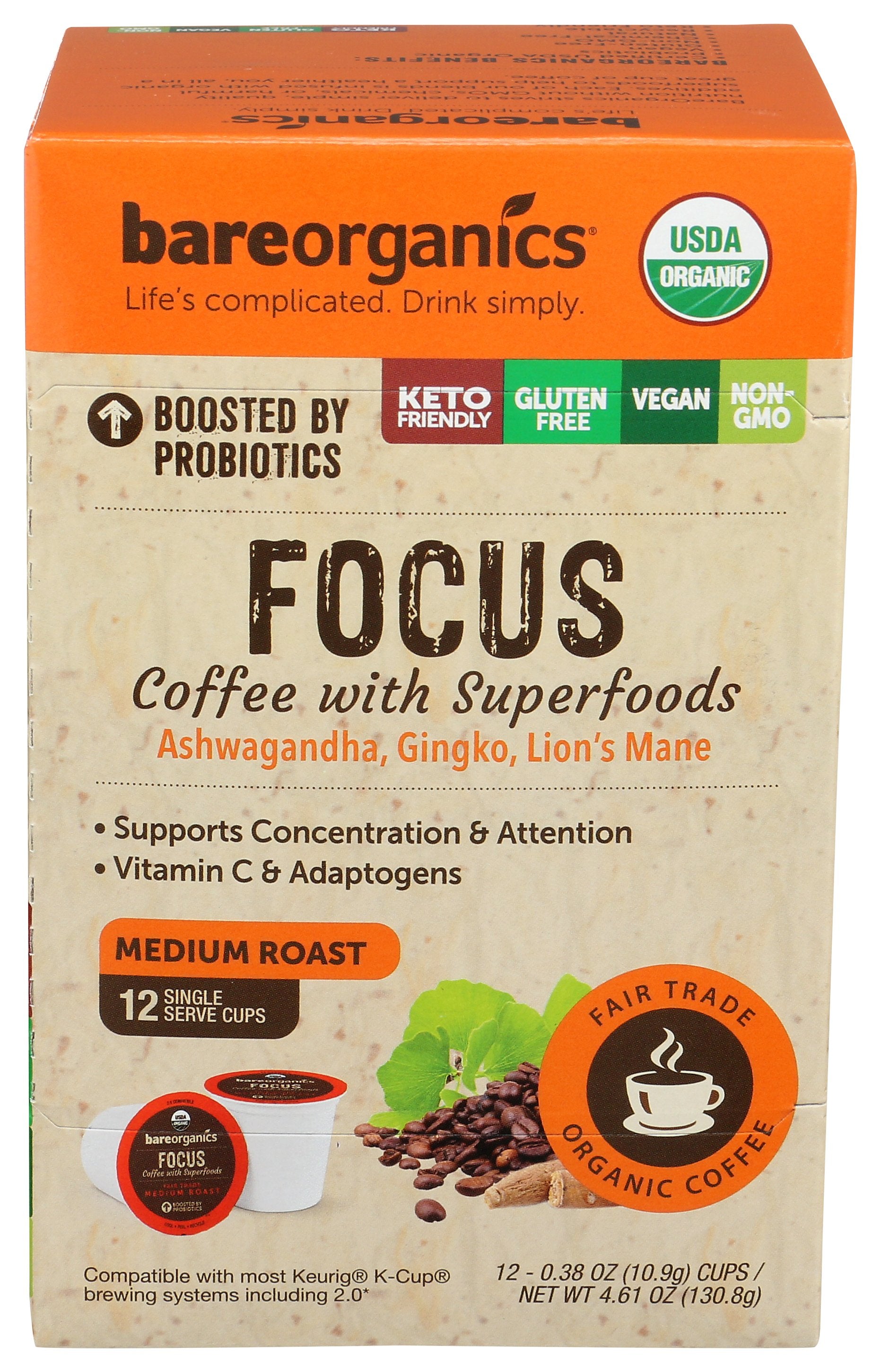 BAREORGANICS COFFEE FOCUS 10PC - Case of 6