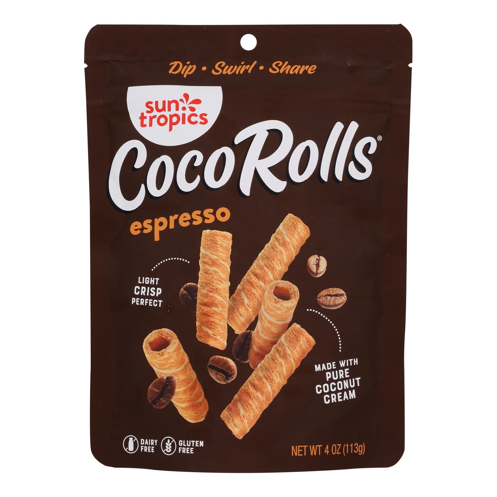 Sun Tropics Coco Rolls Espresso, Rolled Coconut Wafer - Case Of 12 - 4 Oz