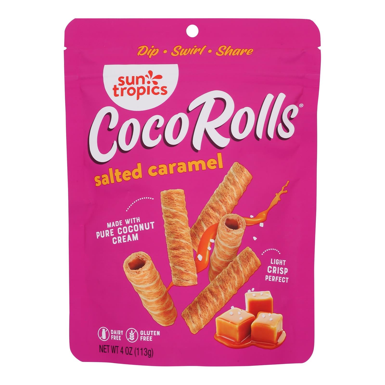 Sun Tropics Coco Rolls Salted Caramel, Rolled Coconut Wafer - Case Of 12 - 4 Oz
