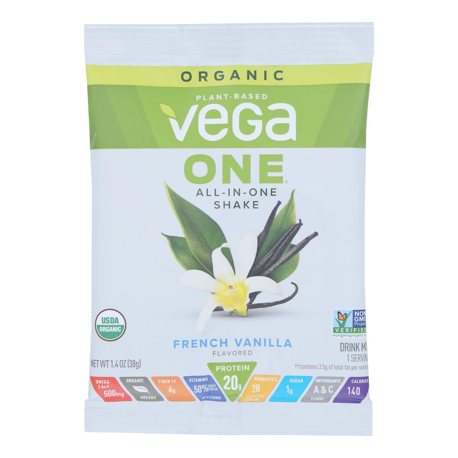 Vega - Shake Mix Organic French Vanilla - Case of 10-1.4 Ounces