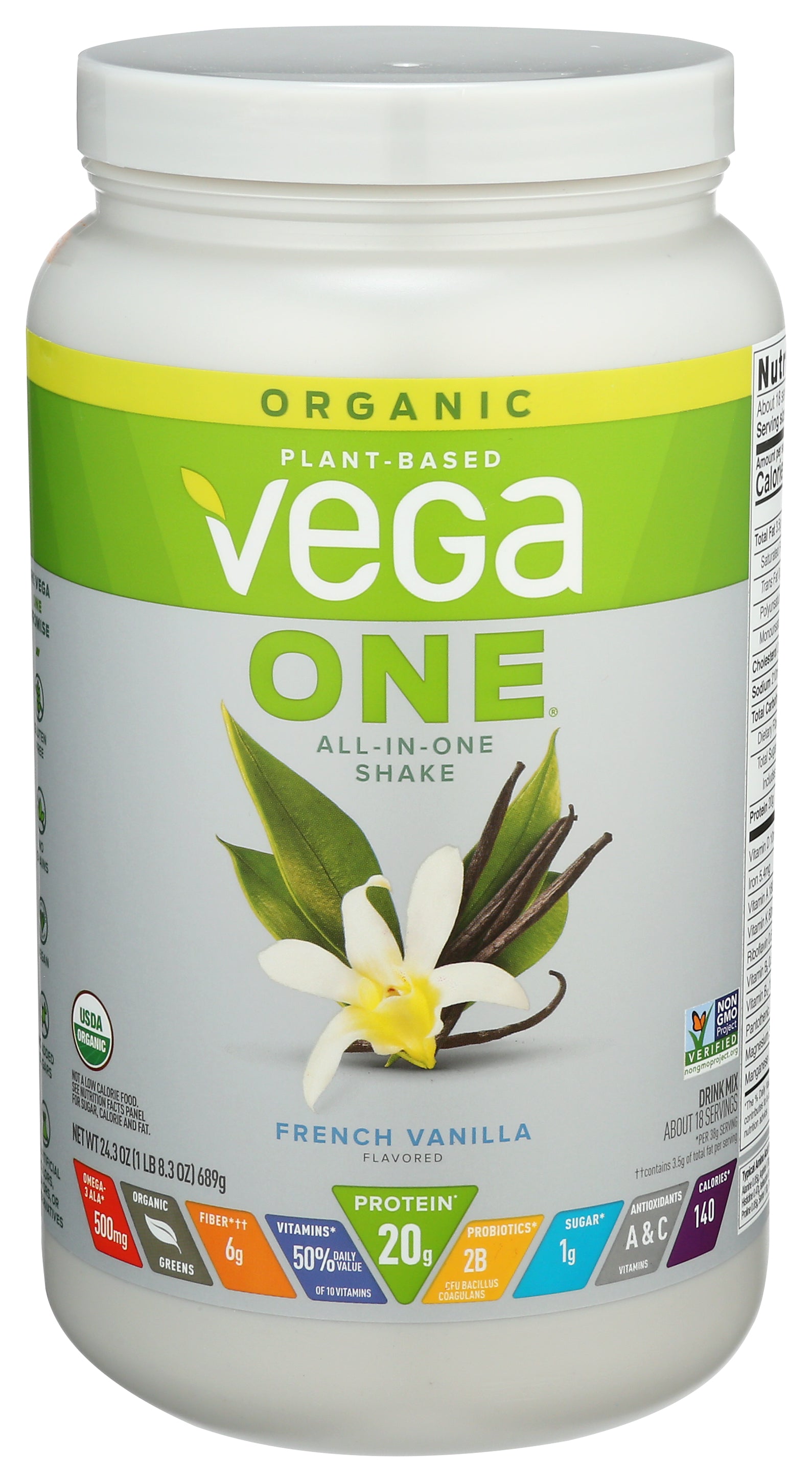Vega Organic All-in-One Vegan Protein Powder French Vanilla - Pack of 1 - 24.3 oz