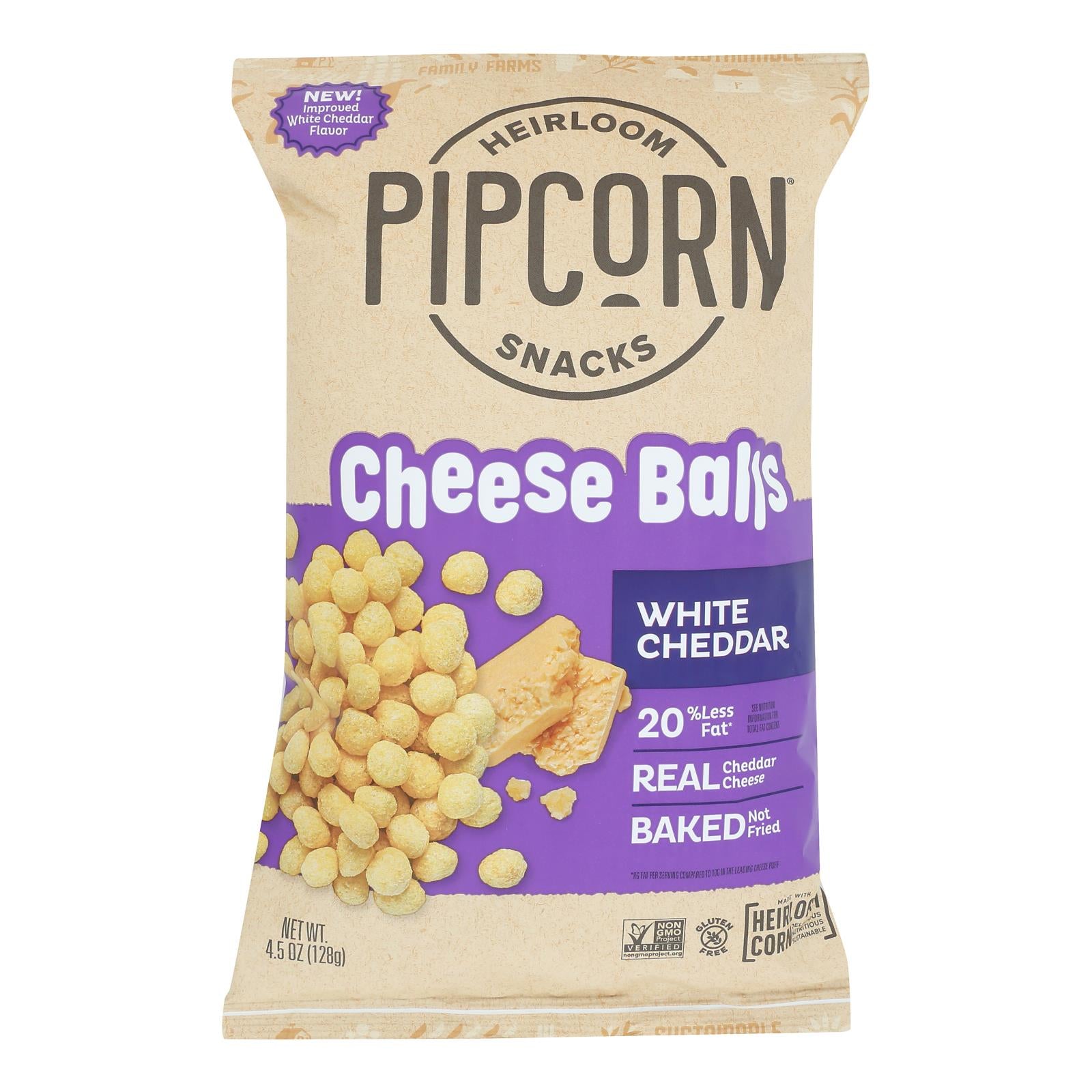 Pipcorn - Cheese Balls Whte Cheddar - Case of 12-4.5 OZ