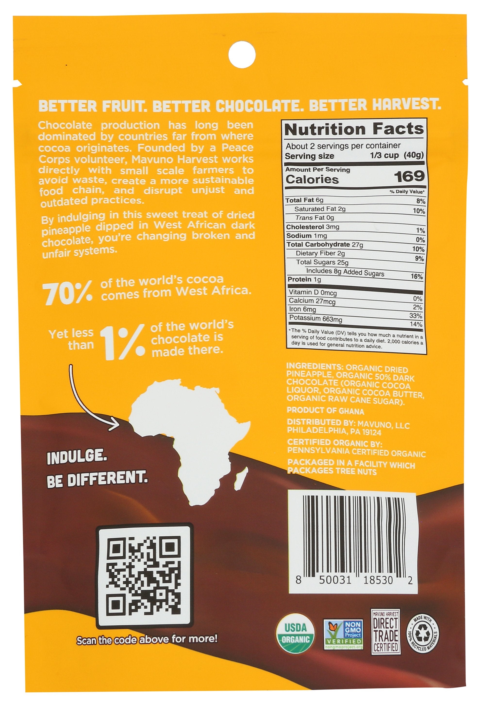 MAVUNO HARVEST FRUIT DRIED PINAPL CHOC - Case of 6