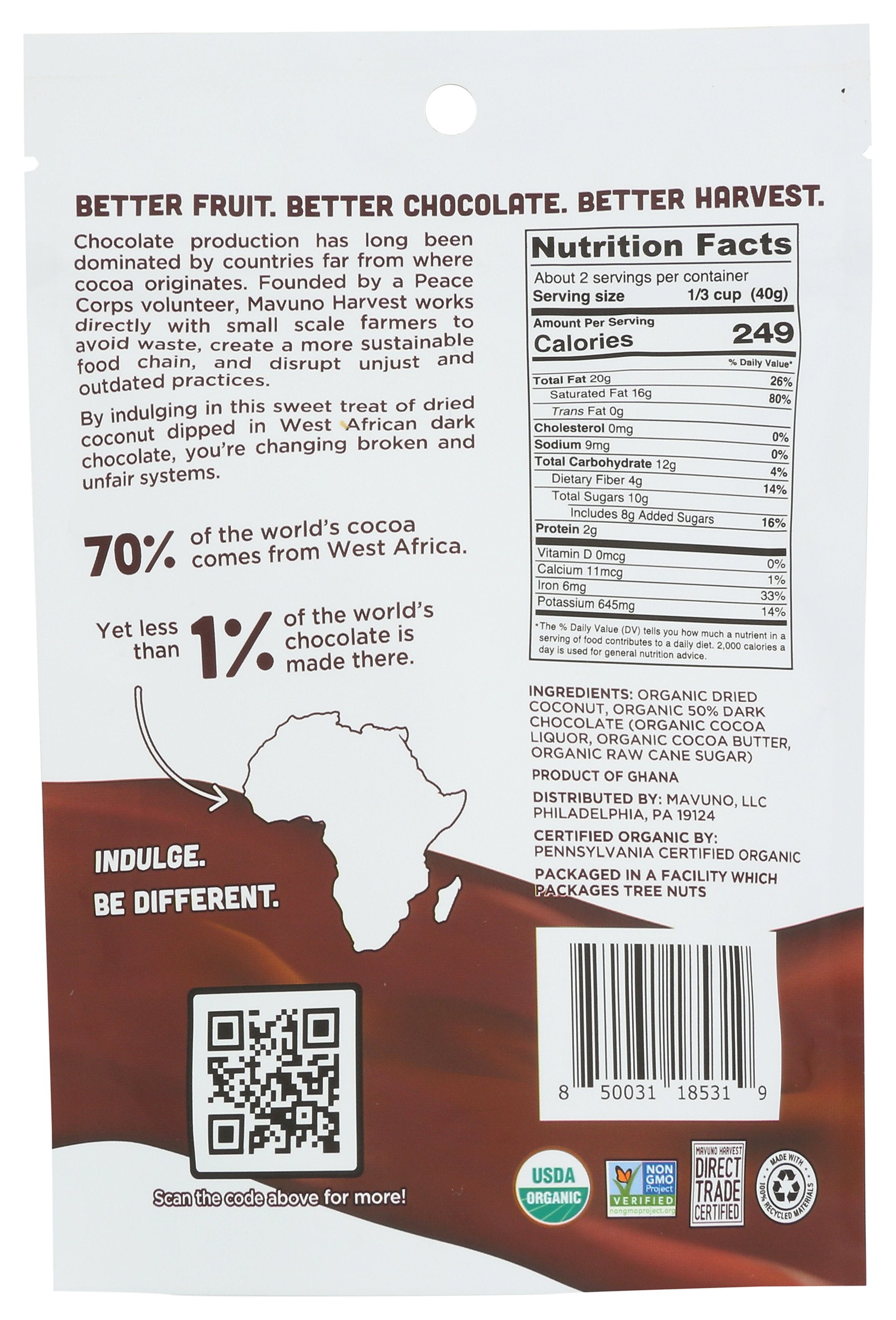 MAVUNO HARVEST FRUIT DRIED COCNT & CHOC - Case of 6