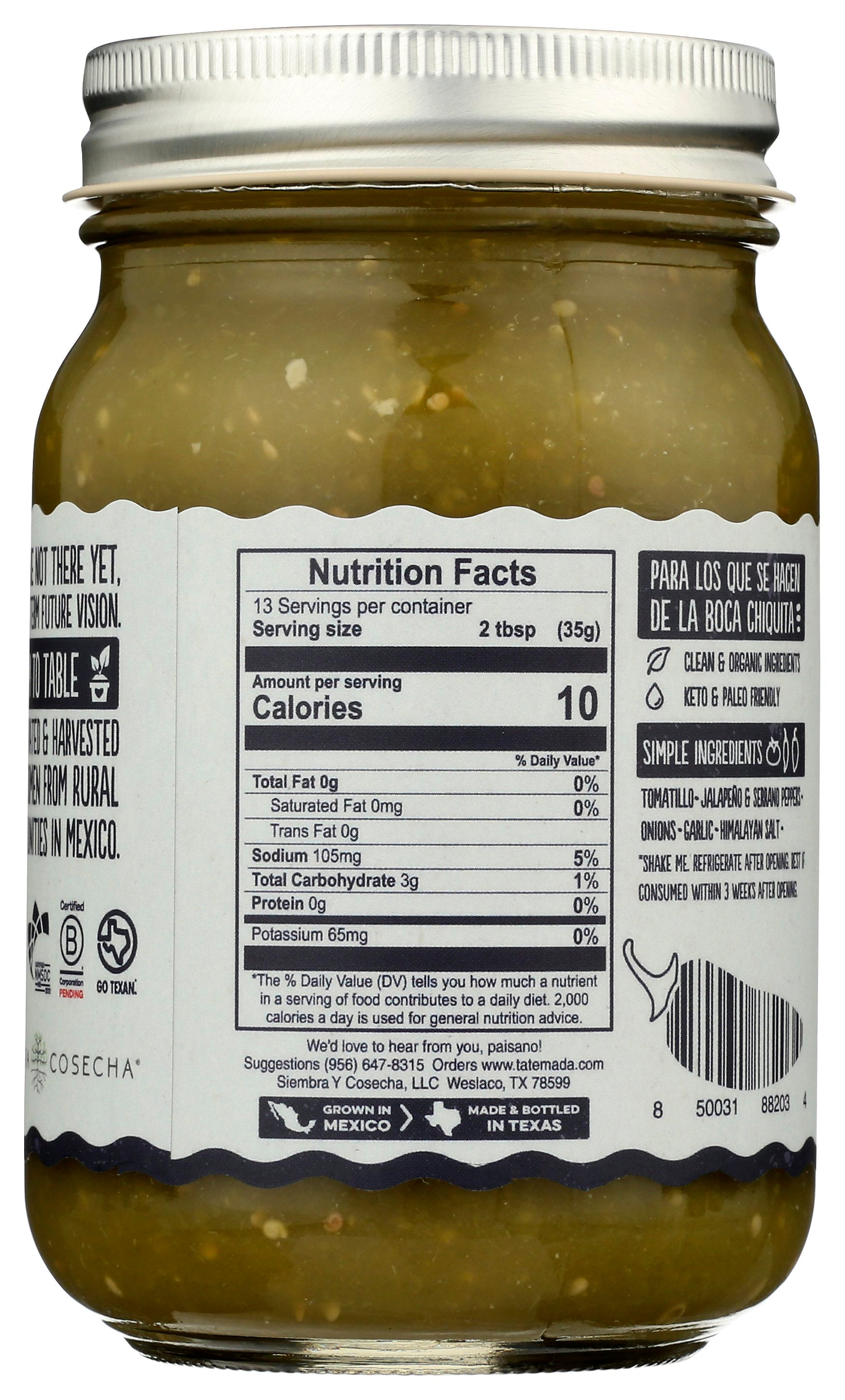 TATEMADA SALSA TOMATILLO - Case of 6