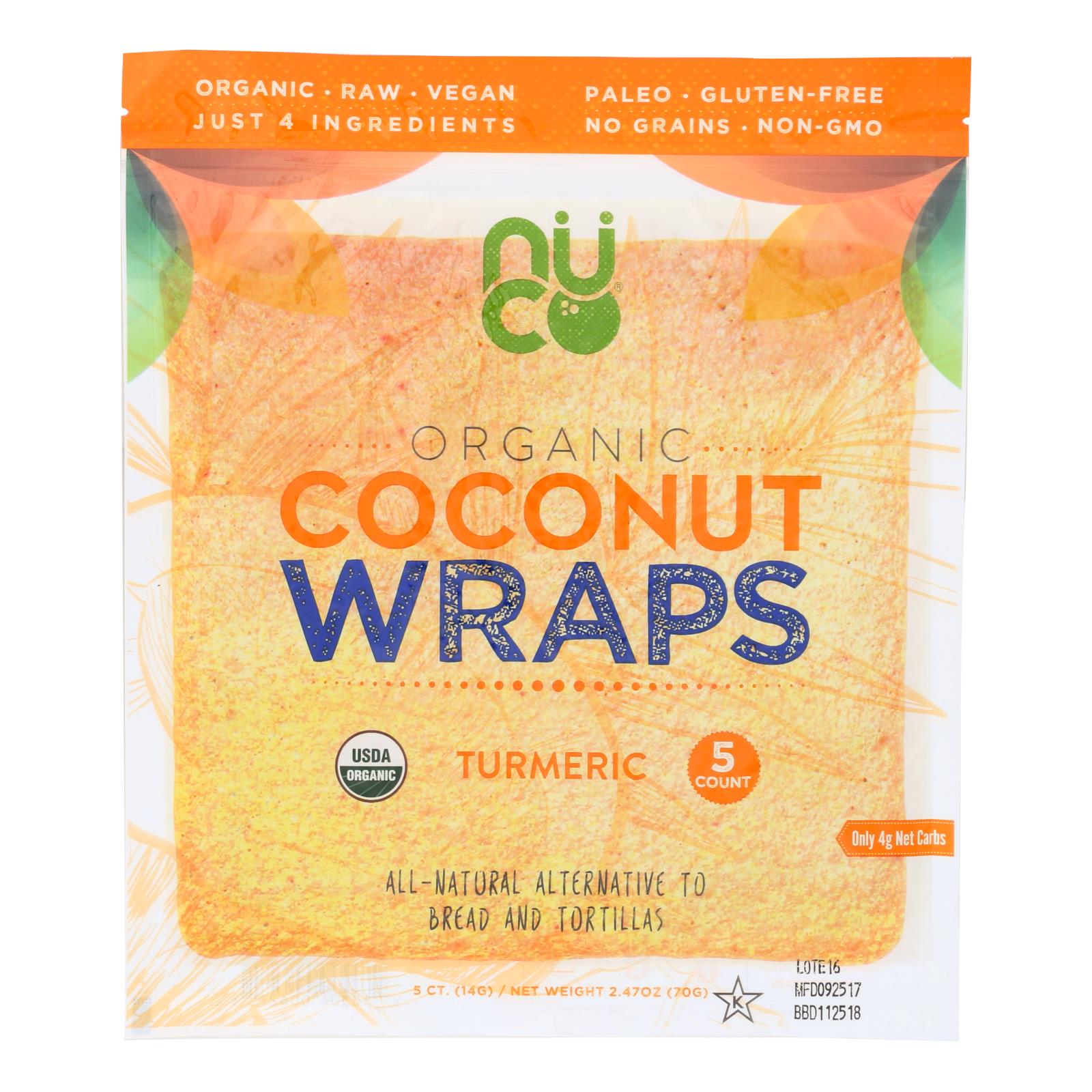Nuco Organic Turmeric Coconut Wraps - Case of 12 - 2.47 OZ