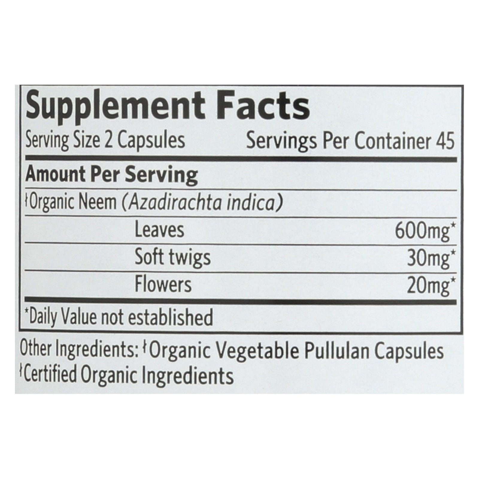 Organic India Usa Whole Herb Supplement, Neem - 1 Each - 90 Vcap