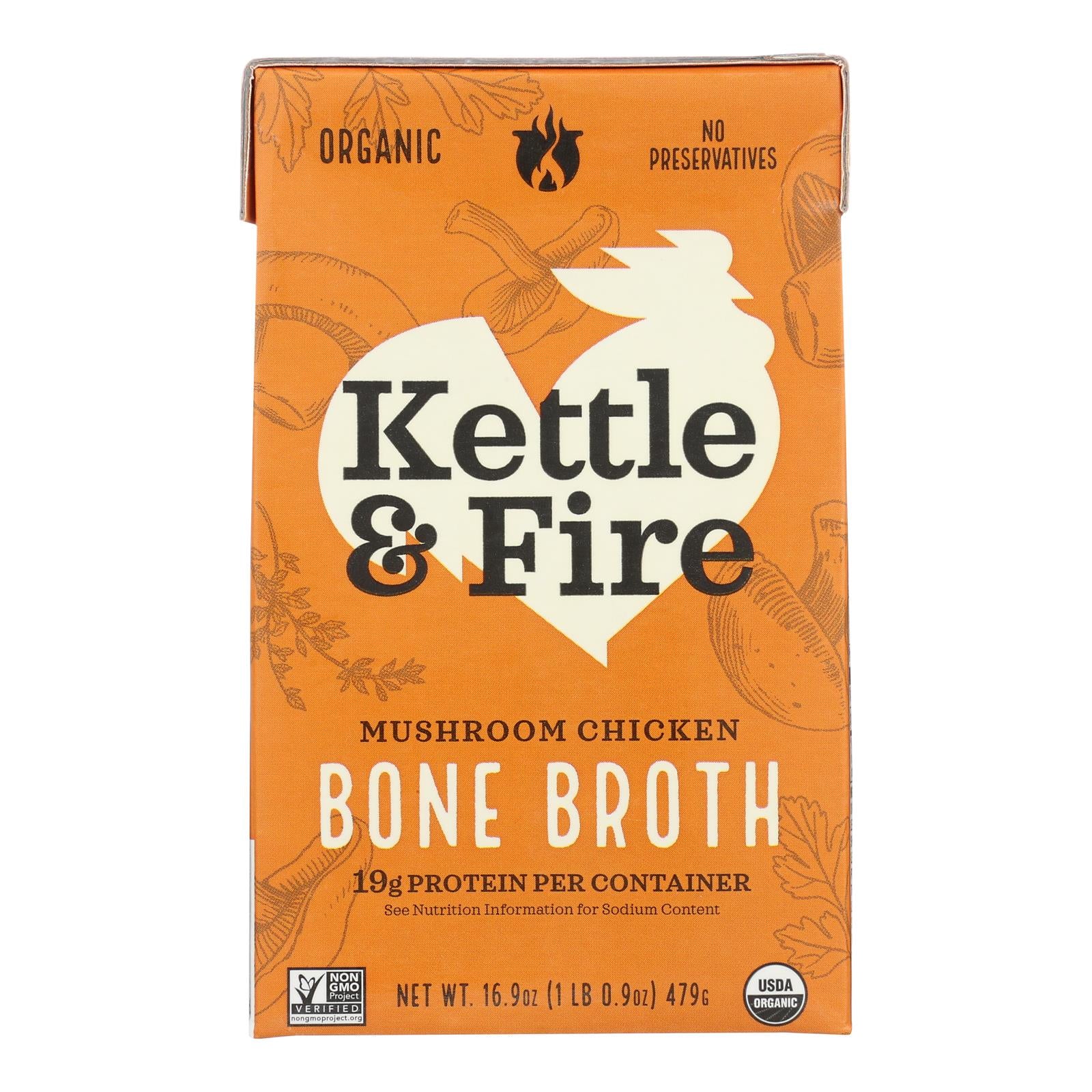 Kettle & Fire Mushroom Chicken Bone Broth - Case Of 6 - 16.9 Oz