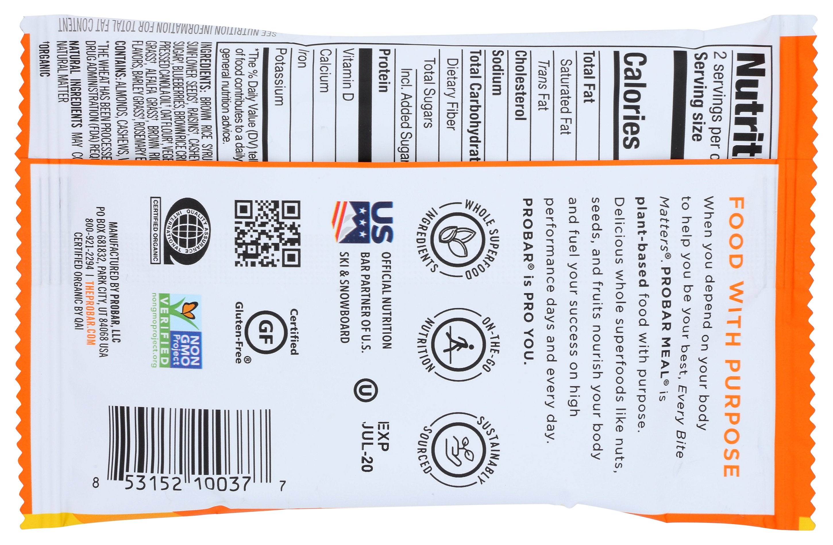 PROBAR BAR MEAL SPRBRY N GRN ORG - Case of 12