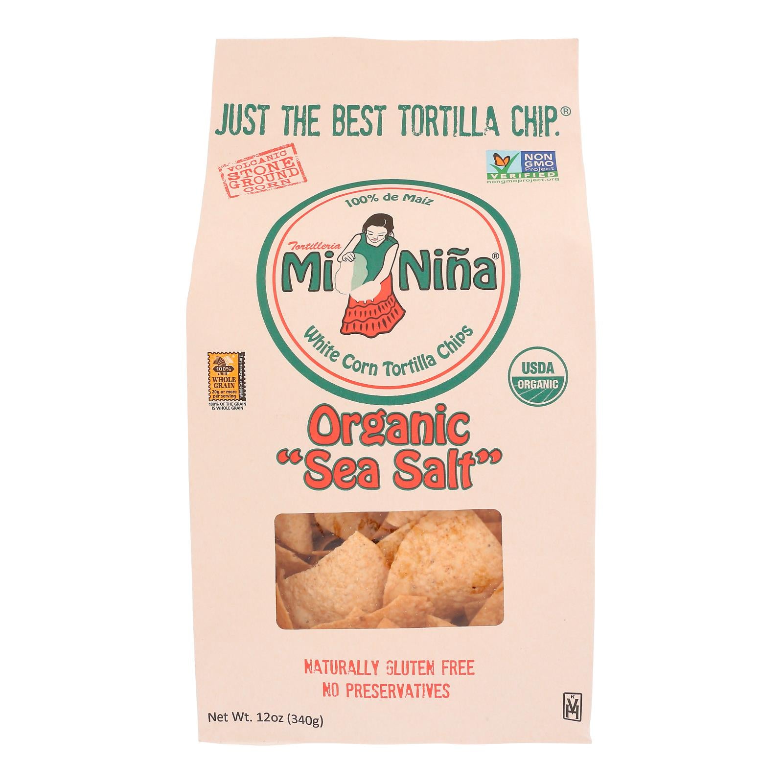 Mi Nina's White Corn Tortilla Chips With Sea Salt - Case of 9 - 12 OZ