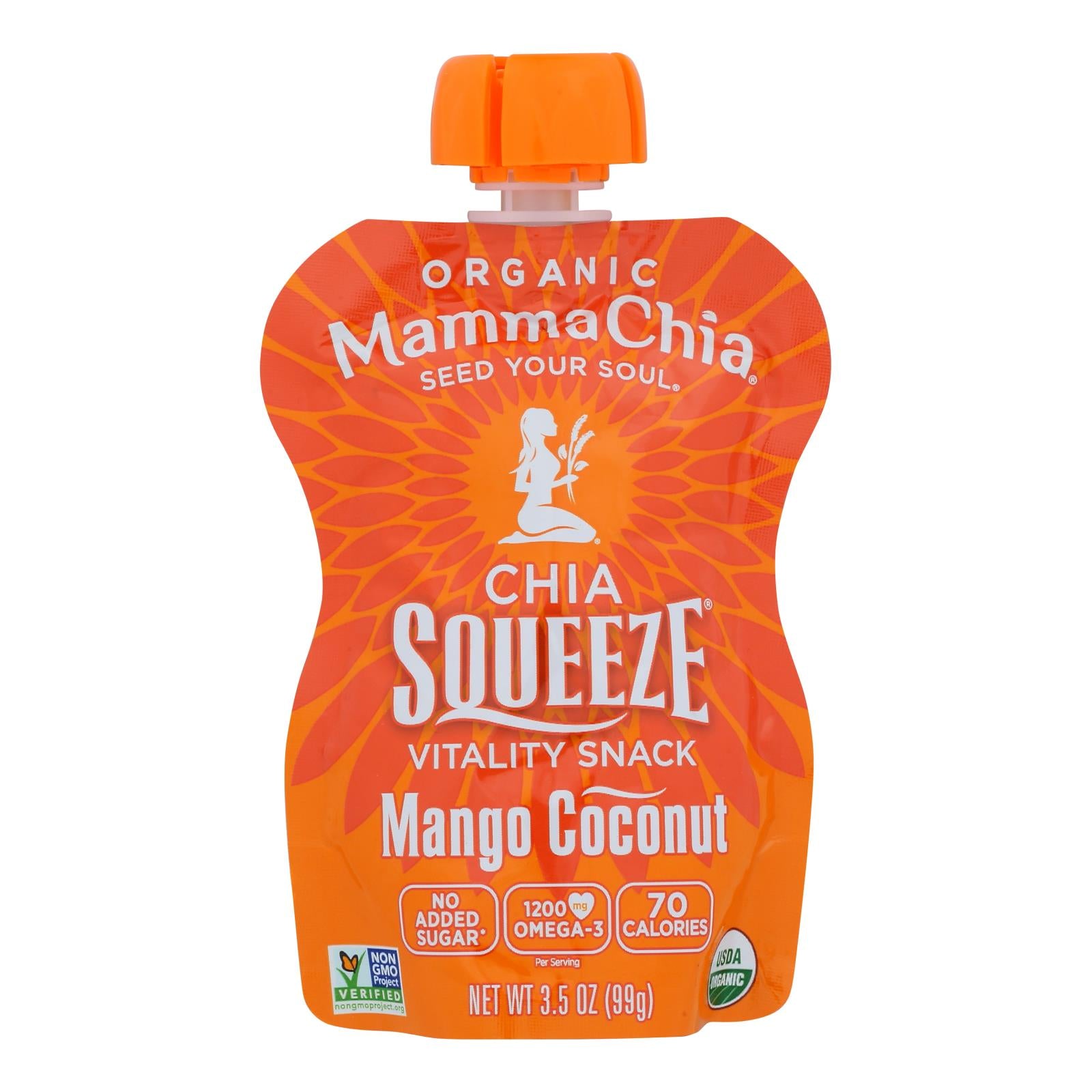 Mamma Chia Squeeze Vitality Snack - Mango Coconut - Case of 16 - 3.5 oz.
