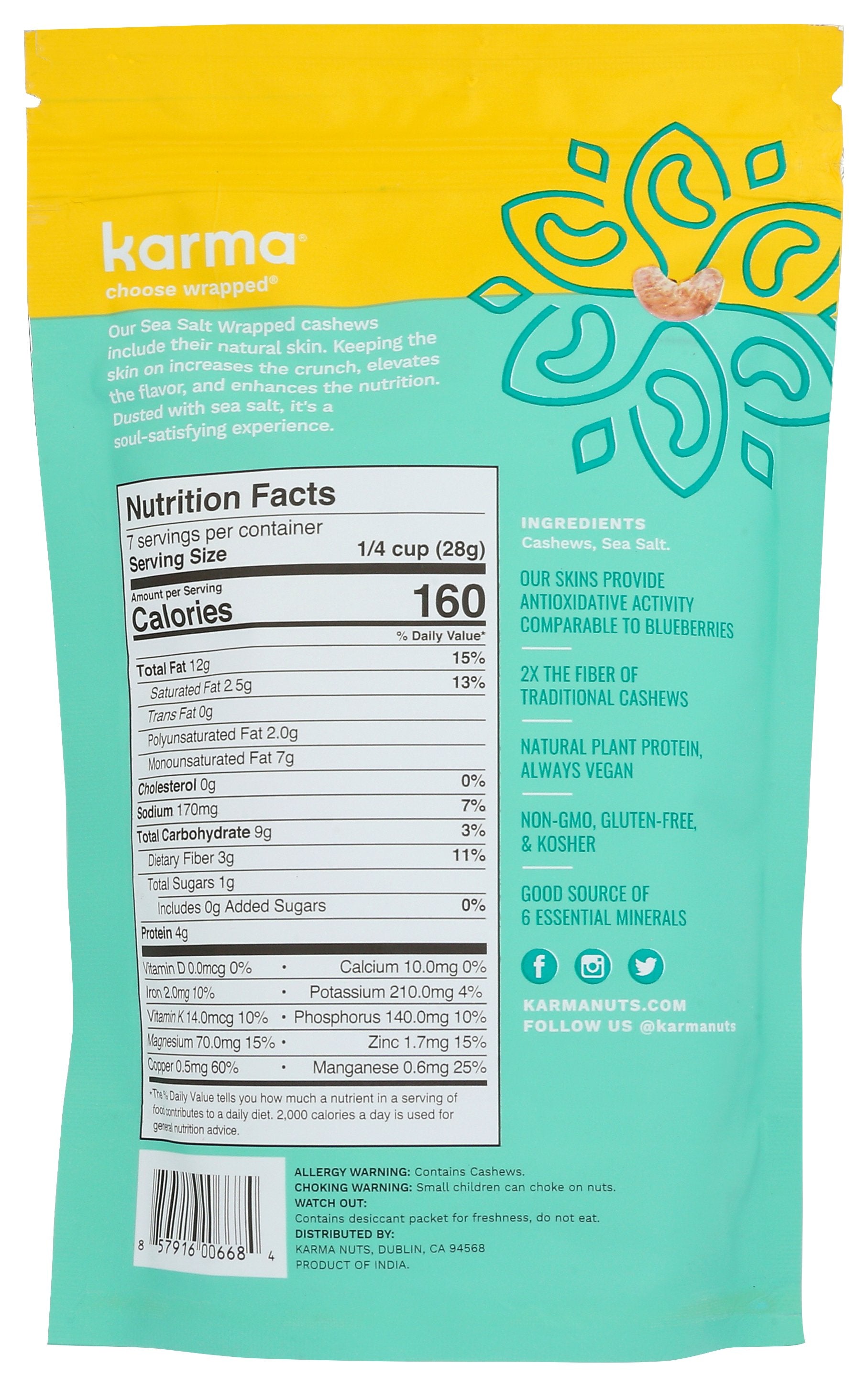 KARMA CASHEWS SEA SALT WRAPPED - Case of 6