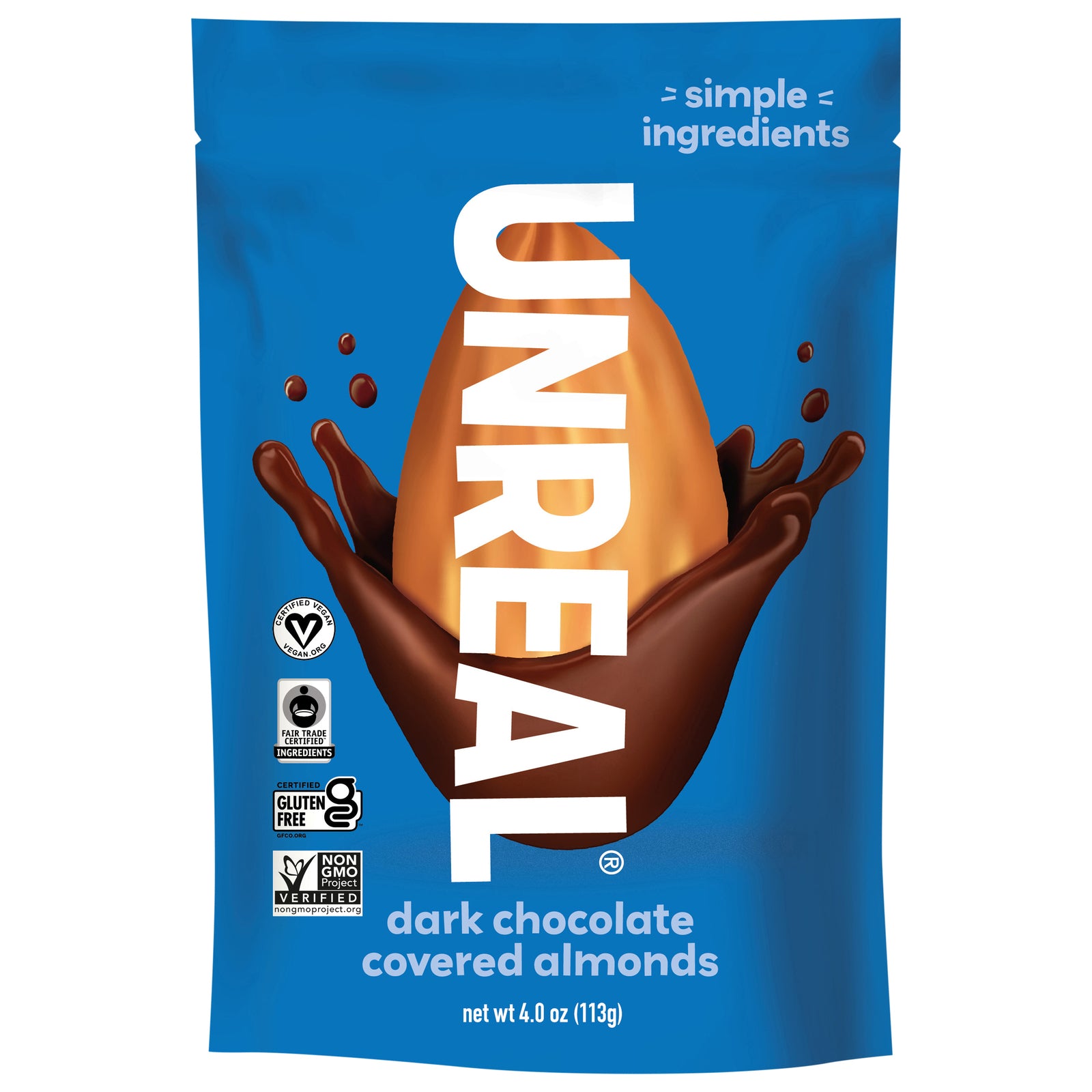 Unreal - Almonds Dk Choc Covered - CS of 6-4 OZ