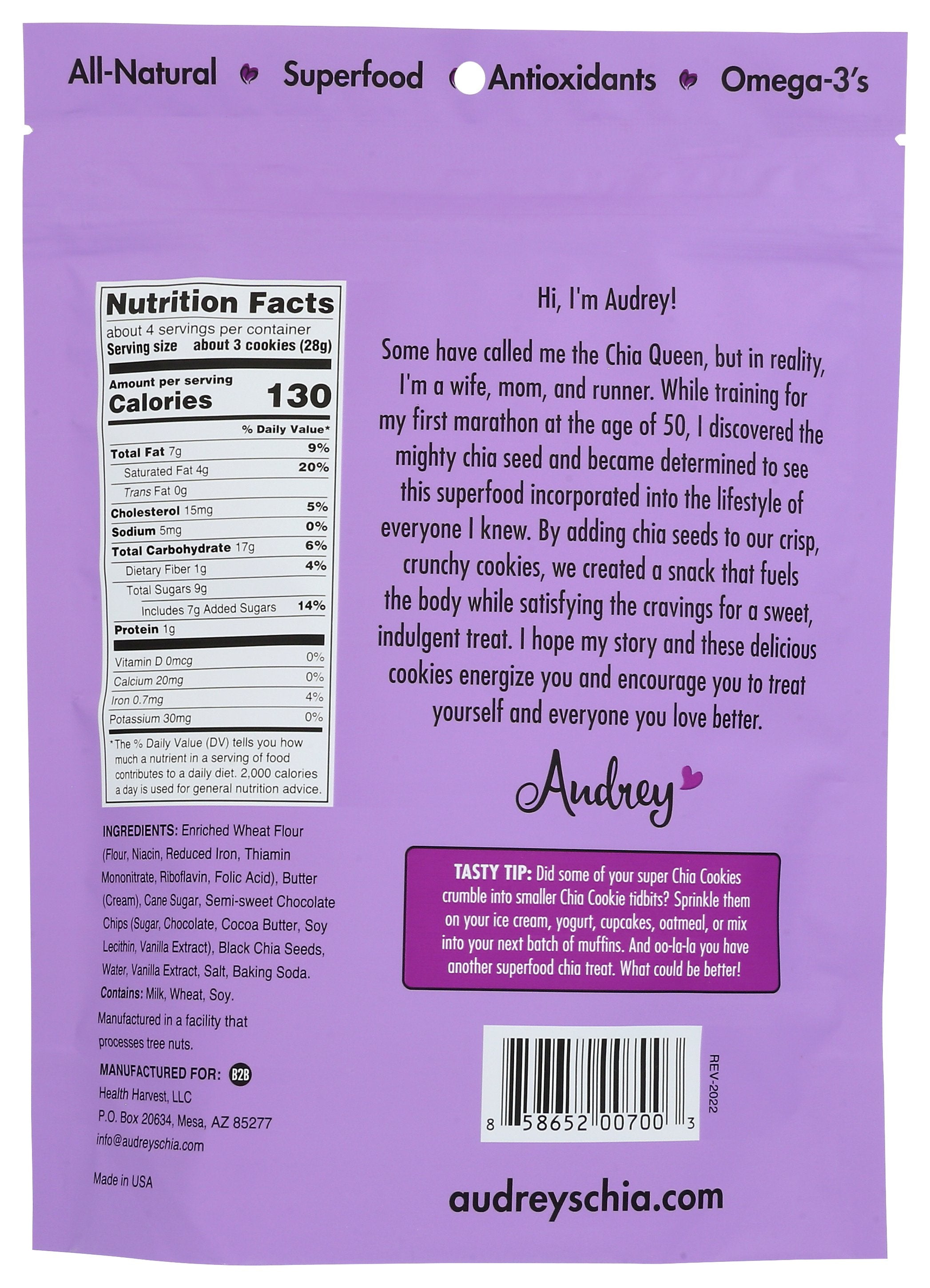 AUDREYS COOKIE CHIA CHOC CHIP - Case of 6