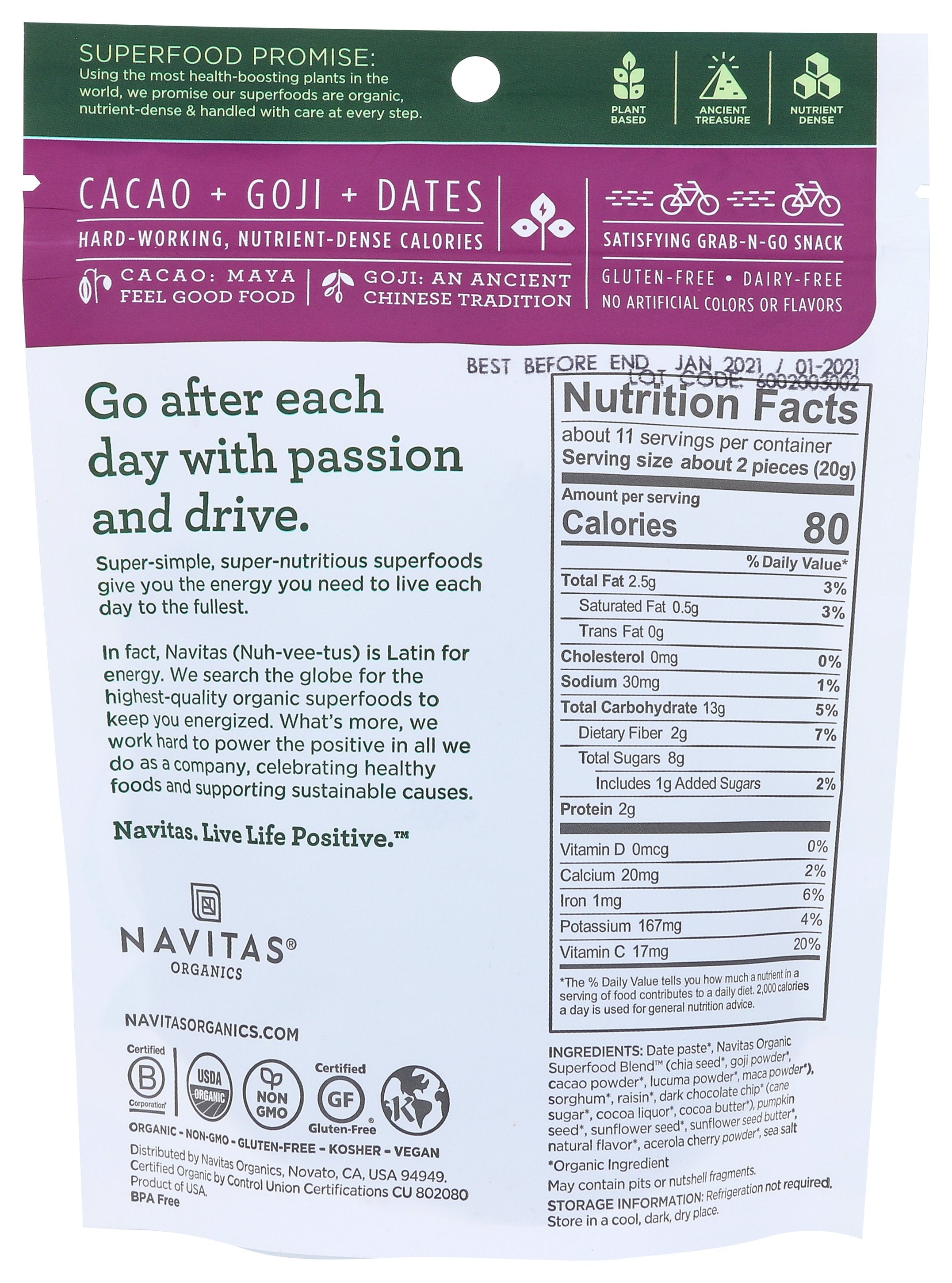 NAVITAS POWER SNACK CACAO GOJI