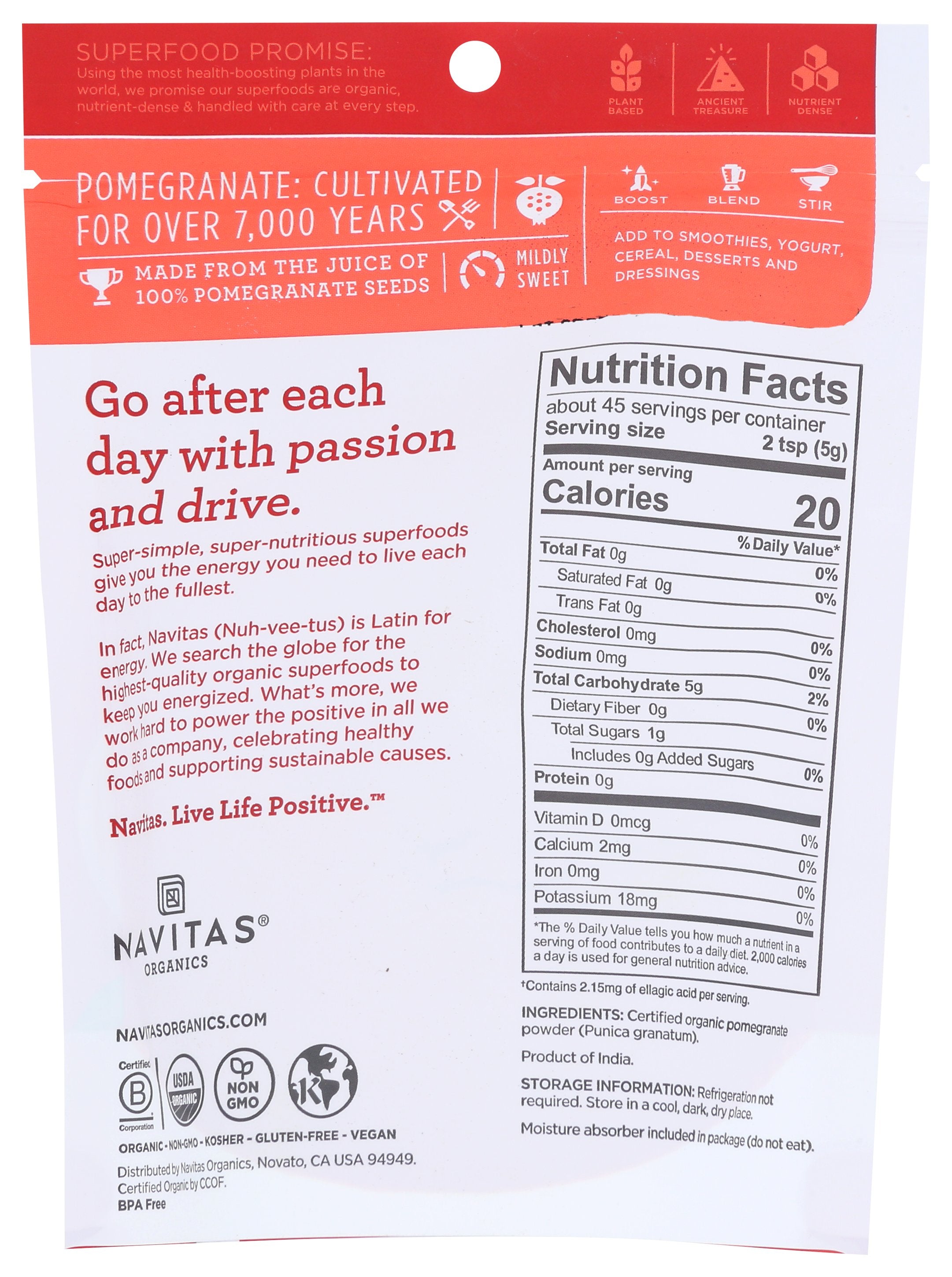 NAVITAS POMEGRANATE POWDER ORG