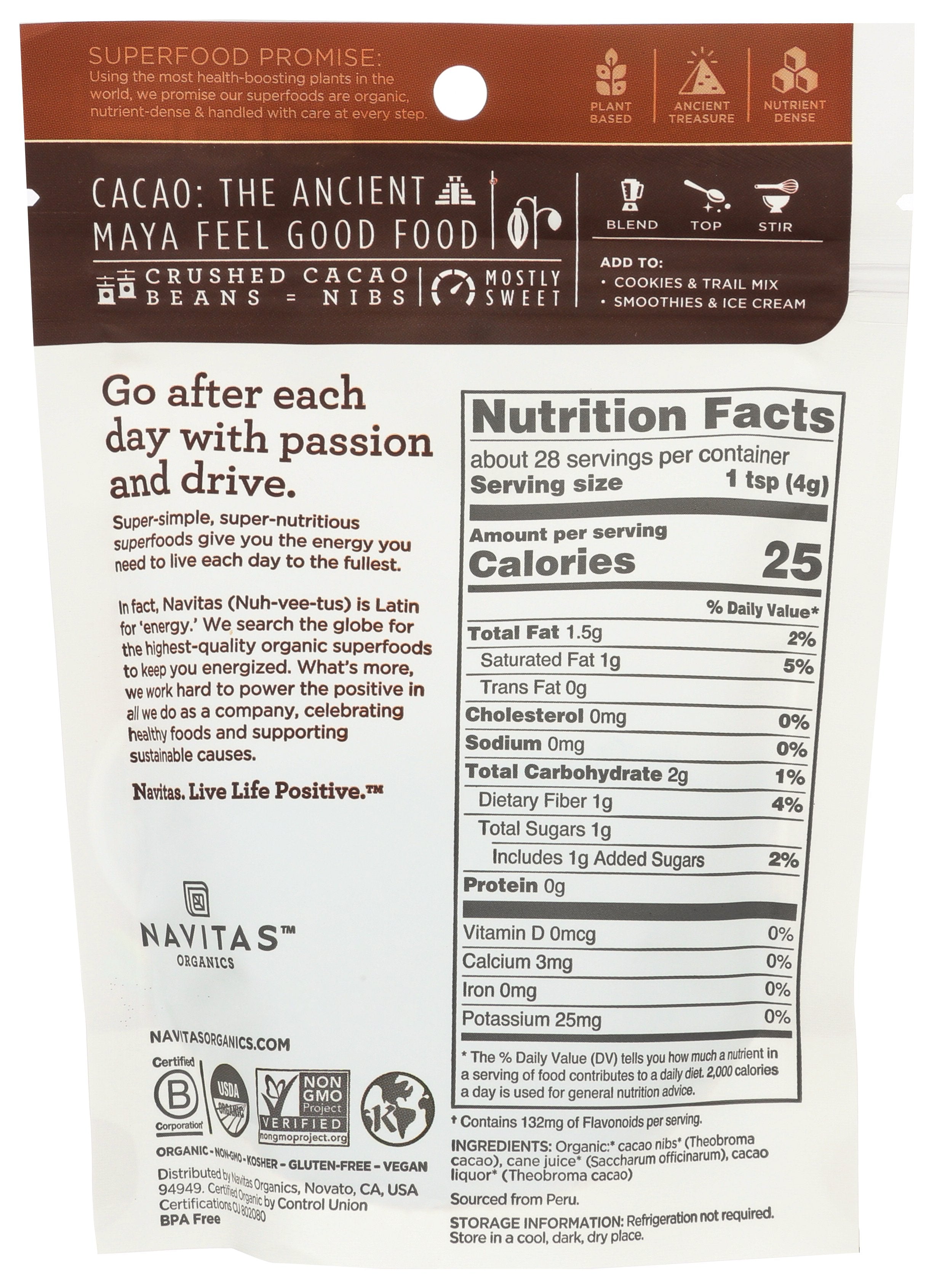 NAVITAS CACAO NIBS SWTND ORG