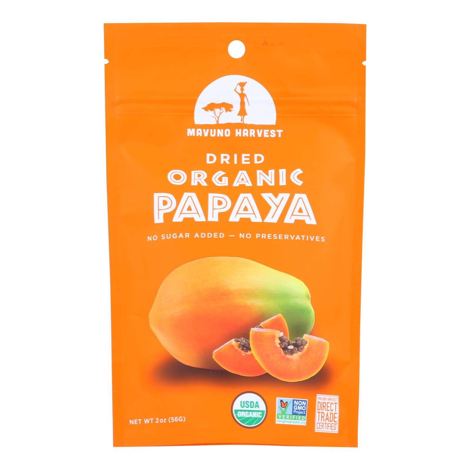 Mavuno Harvest Organic Dried Fruits - Papaya - Case Of 6 - 2 Oz.