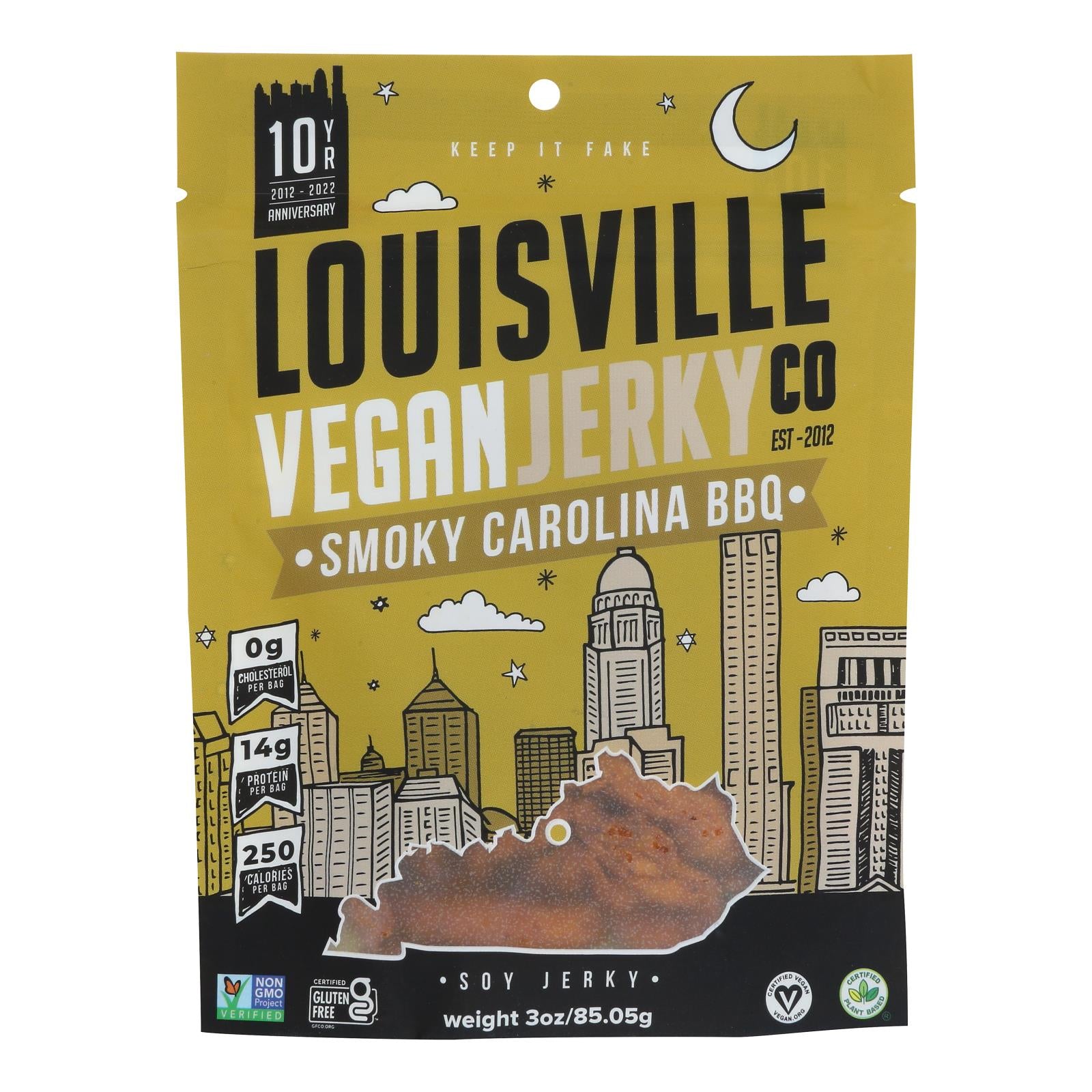 Louisville Vegan Jerky Jerky - Vegan - Carolina Bbq - Case Of 10 - 3 Oz