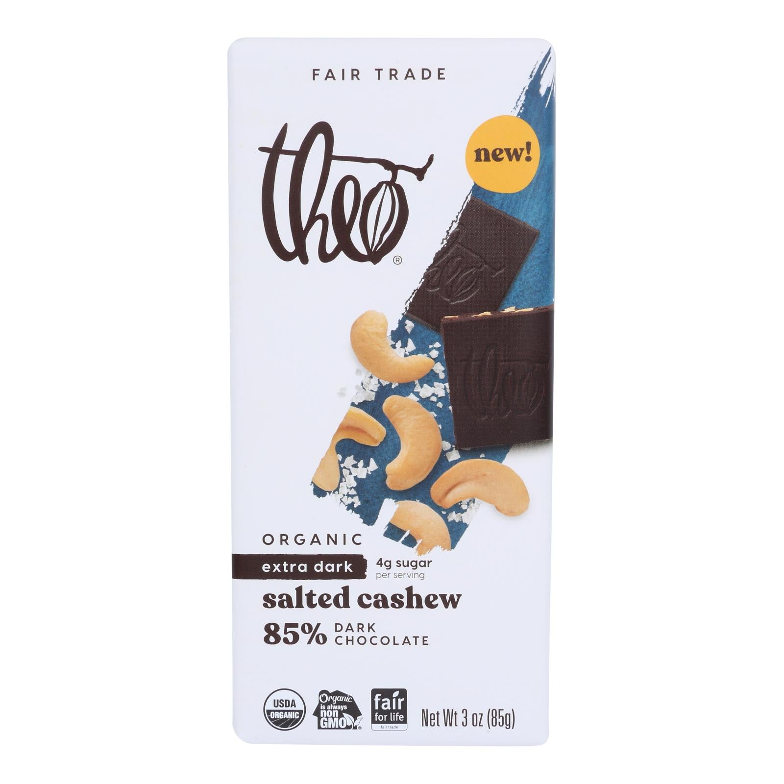 Theo Chocolate - Bar Salted Cshew 85% - Case of 12-3 OZ