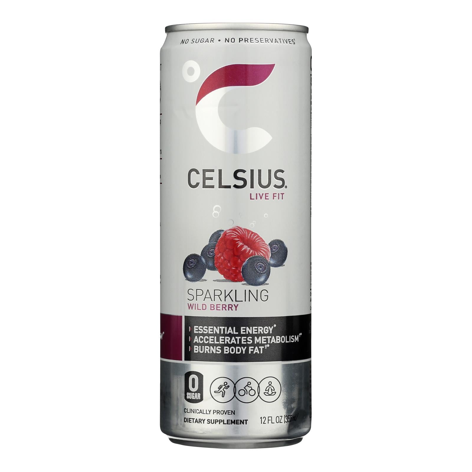 Celsius Sparkling Wild Berry Dietary Supplement - Case of 12 - 12 FZ