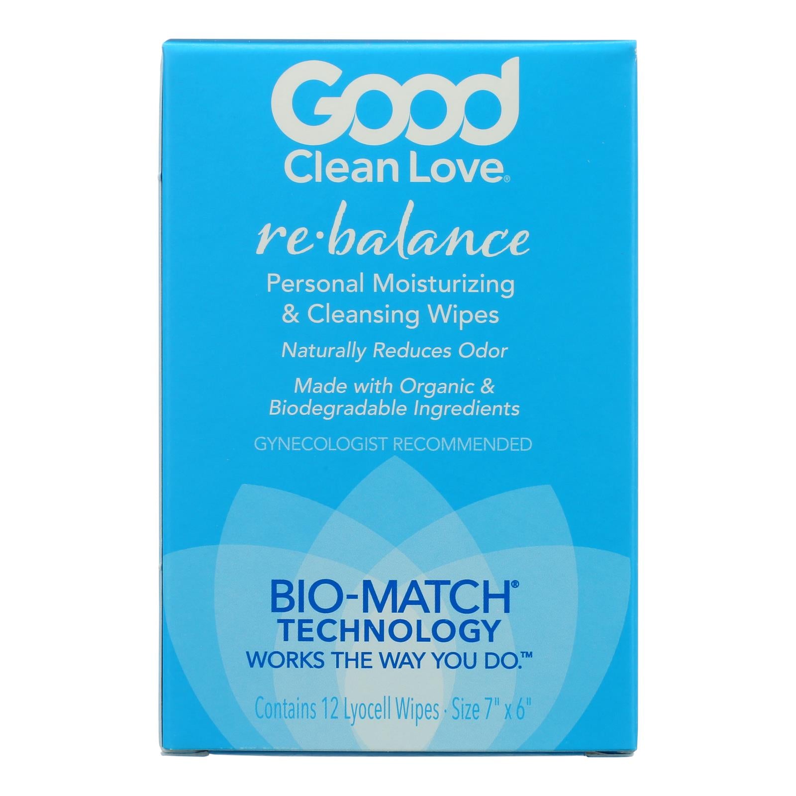 Good Clean Love Rebalance Personal Moisturizing & Cleansing Wipes - 1 Each - 12 CT