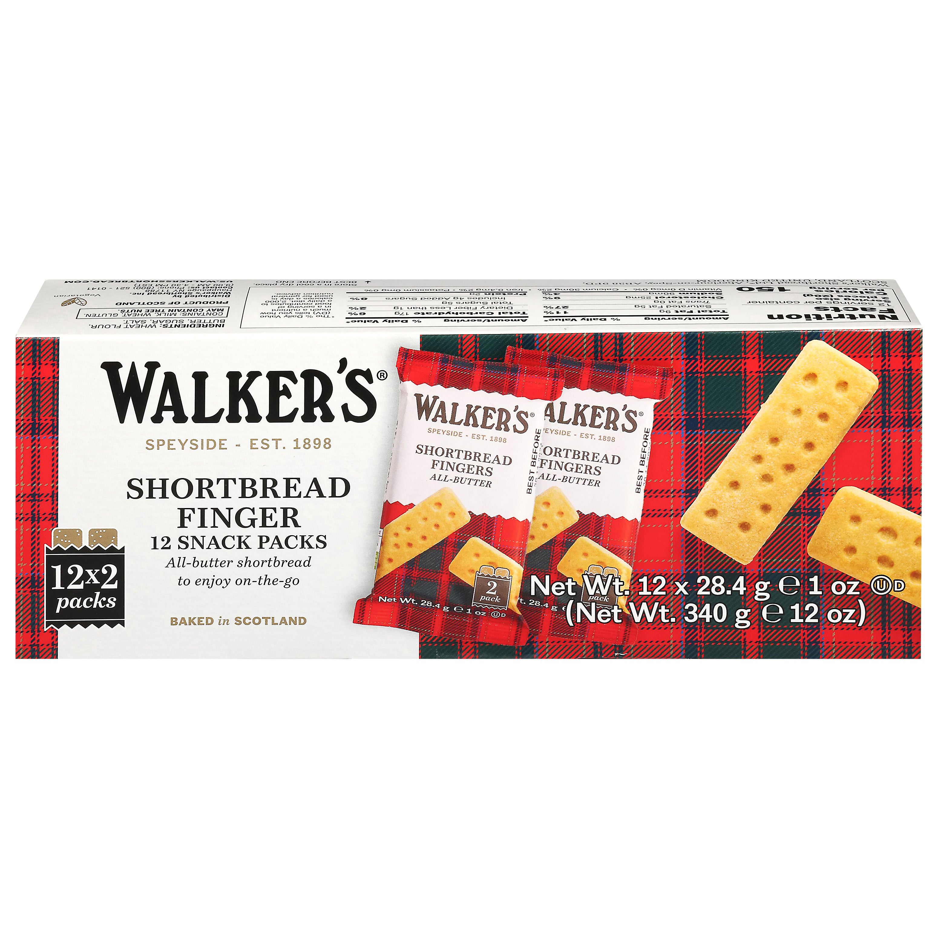 Walker's All-Butter Shortbread Finger 12 - 1 oz Packs - Case of 12