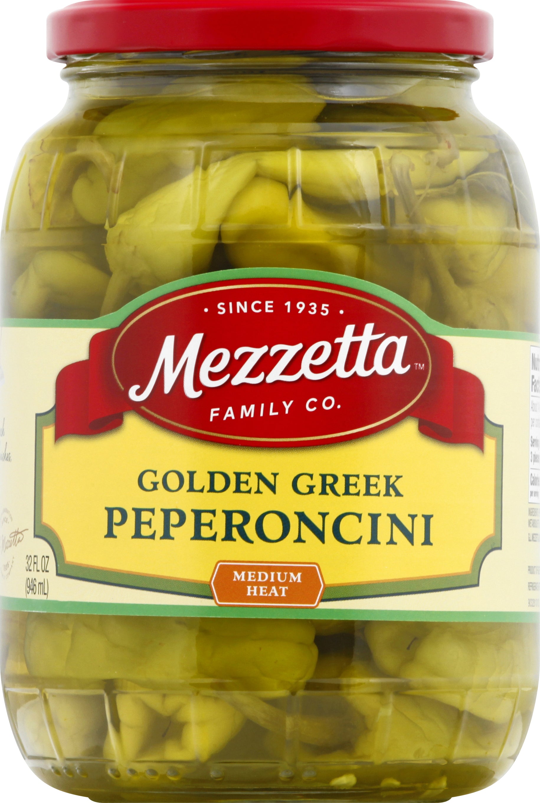 Mezzetta Medium Heat Golden Greek Peperoncini 32 oz - Case of 6