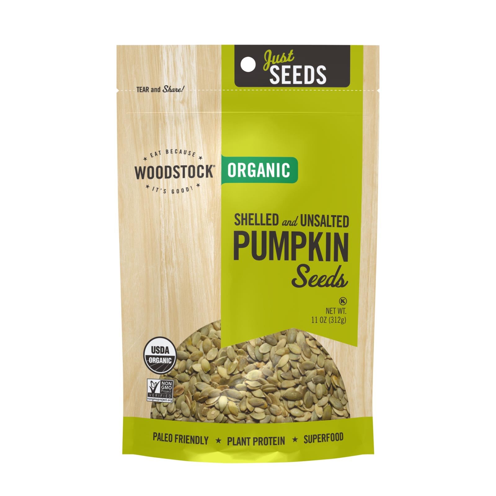 Woodstock Organic Unsalted Pumpkin Seeds, 8-Pack, 11 Oz