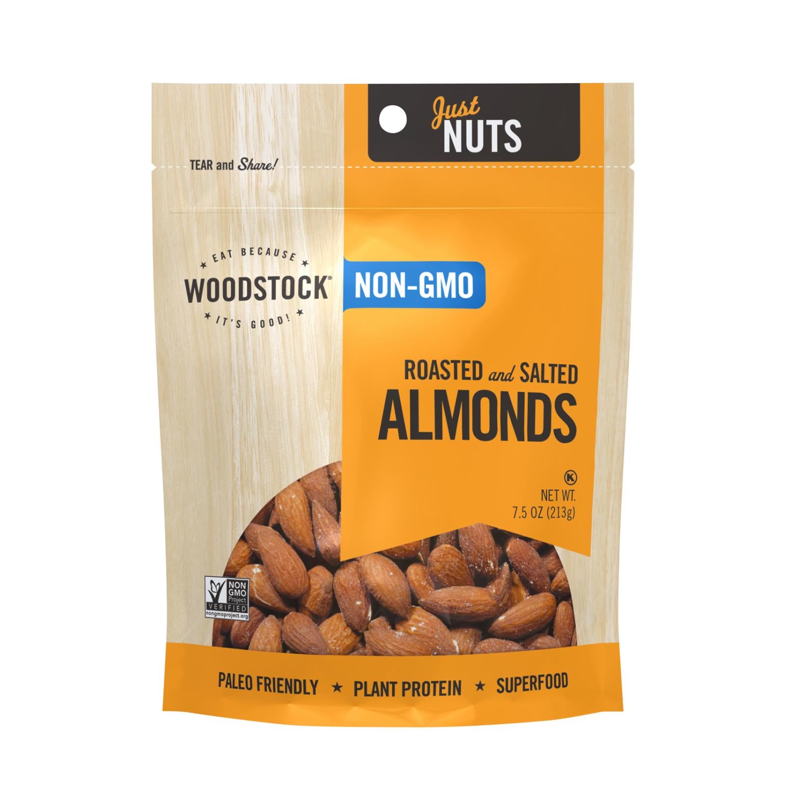 Woodstock Roasted & Salted Non-GMO Almonds, 8-Pack, 7.5oz