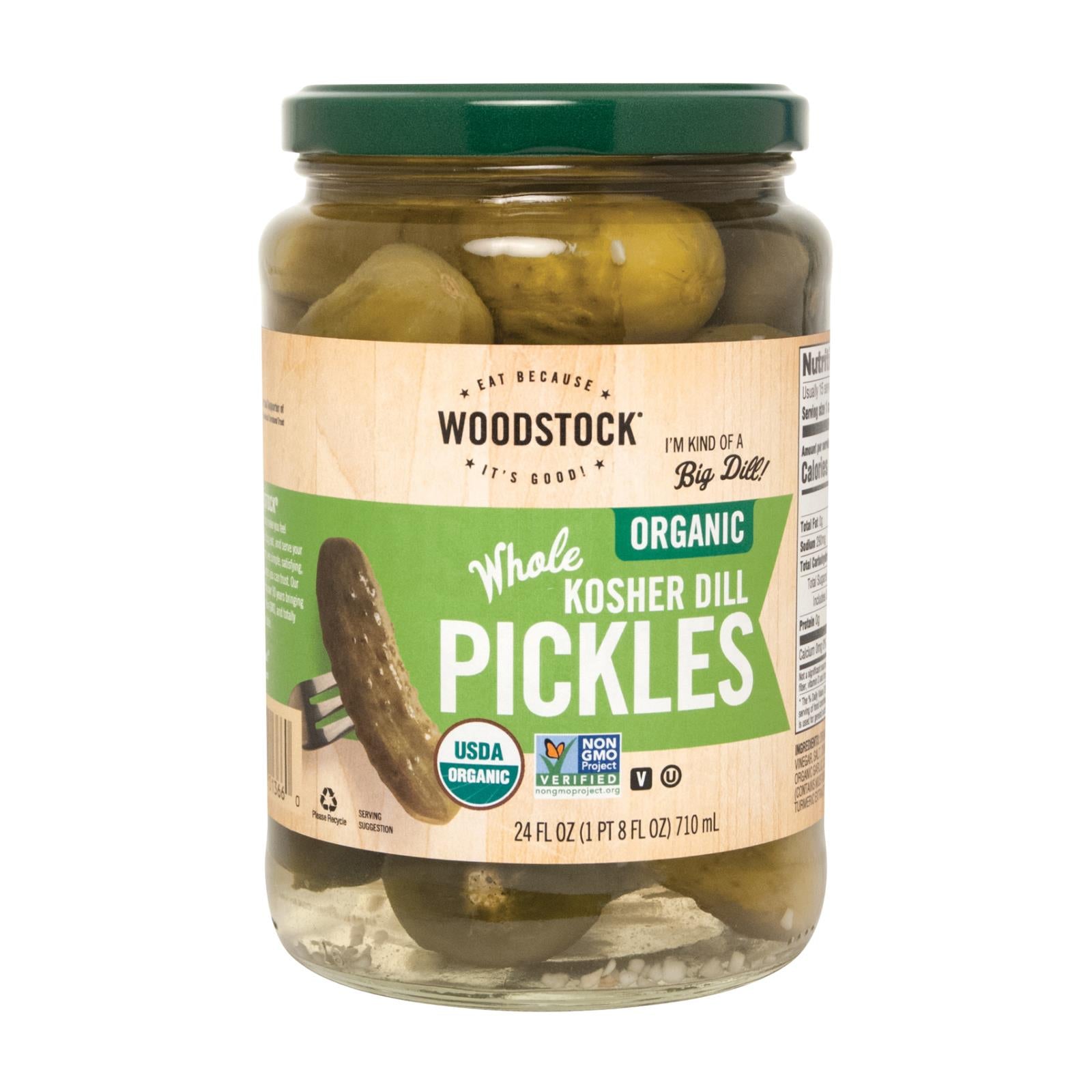 Woodstock Organic Kosher Whole Dill Pickles, 6-Pack, 24oz
