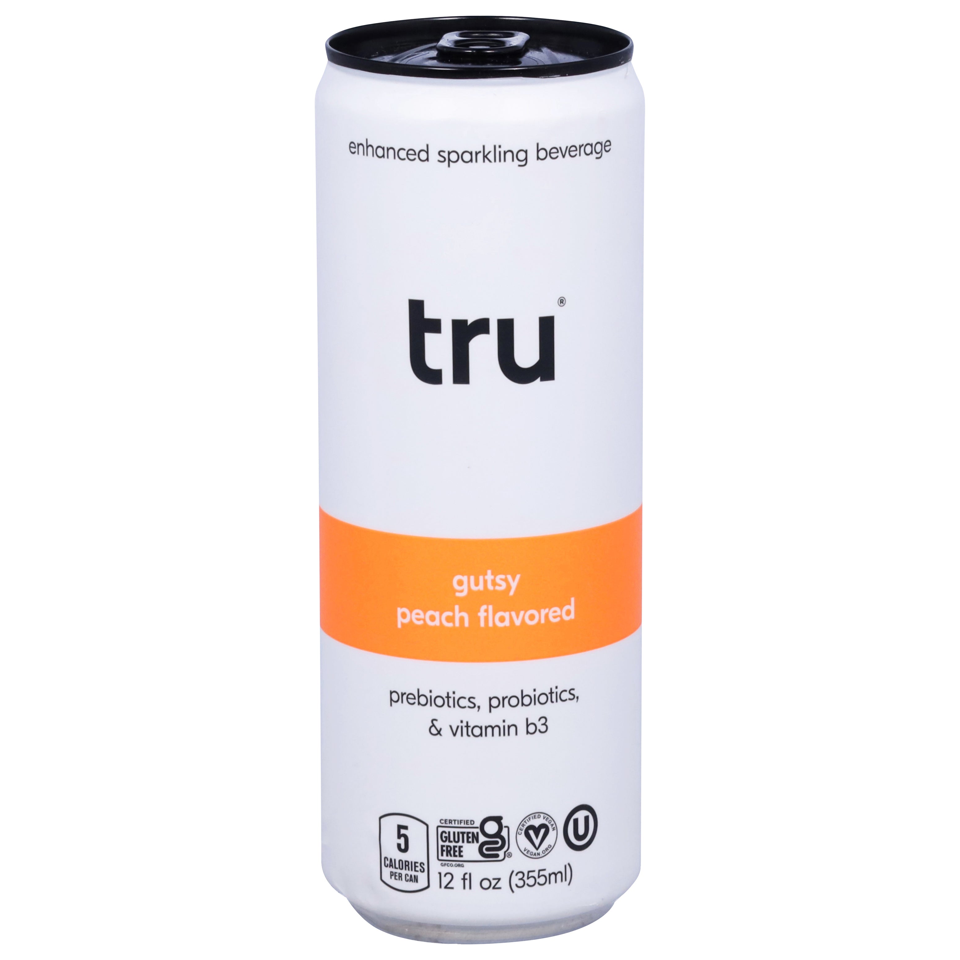 Tru Gutsy Enhanced Peach Flavored Sparkling Beverage 12 fl oz - Case of 12