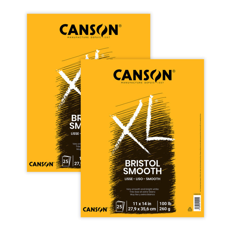 XL Series Bristol Pad, Smooth Finish, Foldover Binding, 25 Sheet, 11x14 inch, Pack of 2