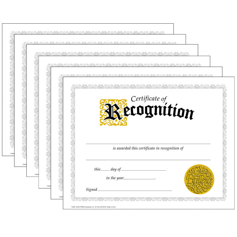 TREND - Certificate of Recognition Classic Certificates, 30 Per Pack, 6 Packs