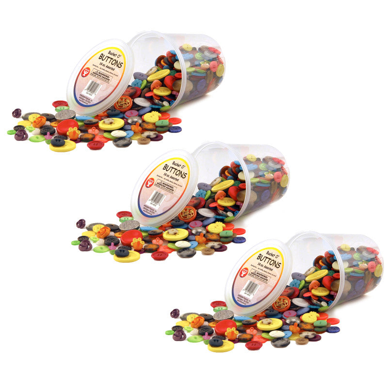 HYGLOSS - Bucket O'Buttons, Assorted, 16 oz Per Pack, 3 Packs