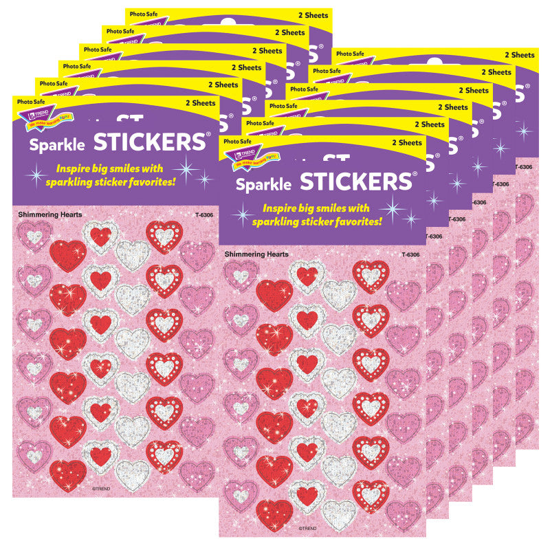 TREND - Shimmering Hearts Sparkle Stickers®, 72 Per Pack, 12 Packs