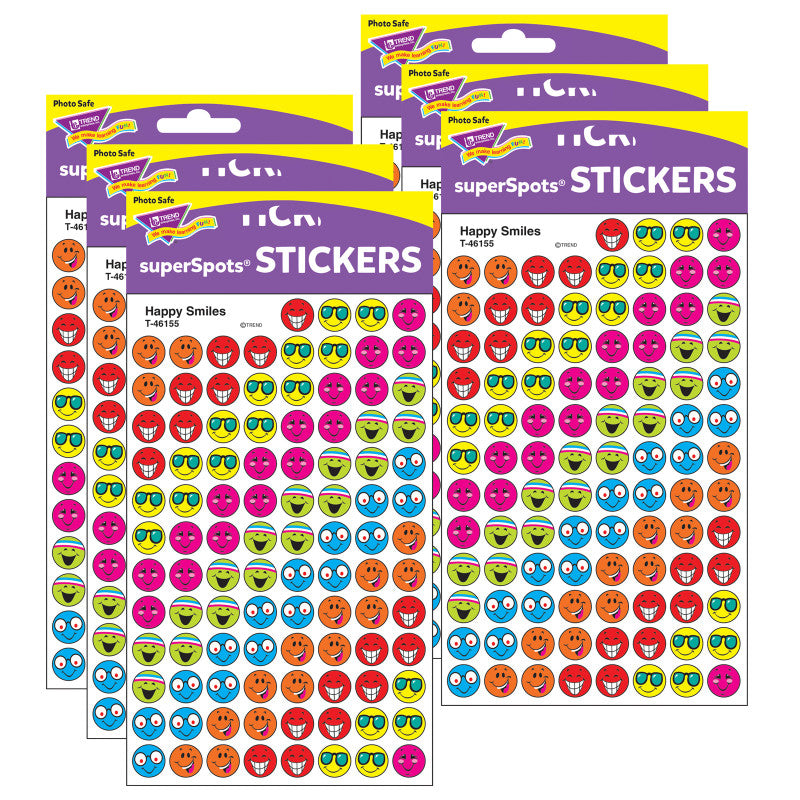TREND - Happy Smiles superSpots® Stickers, 800 Per Pack, 6 Packs