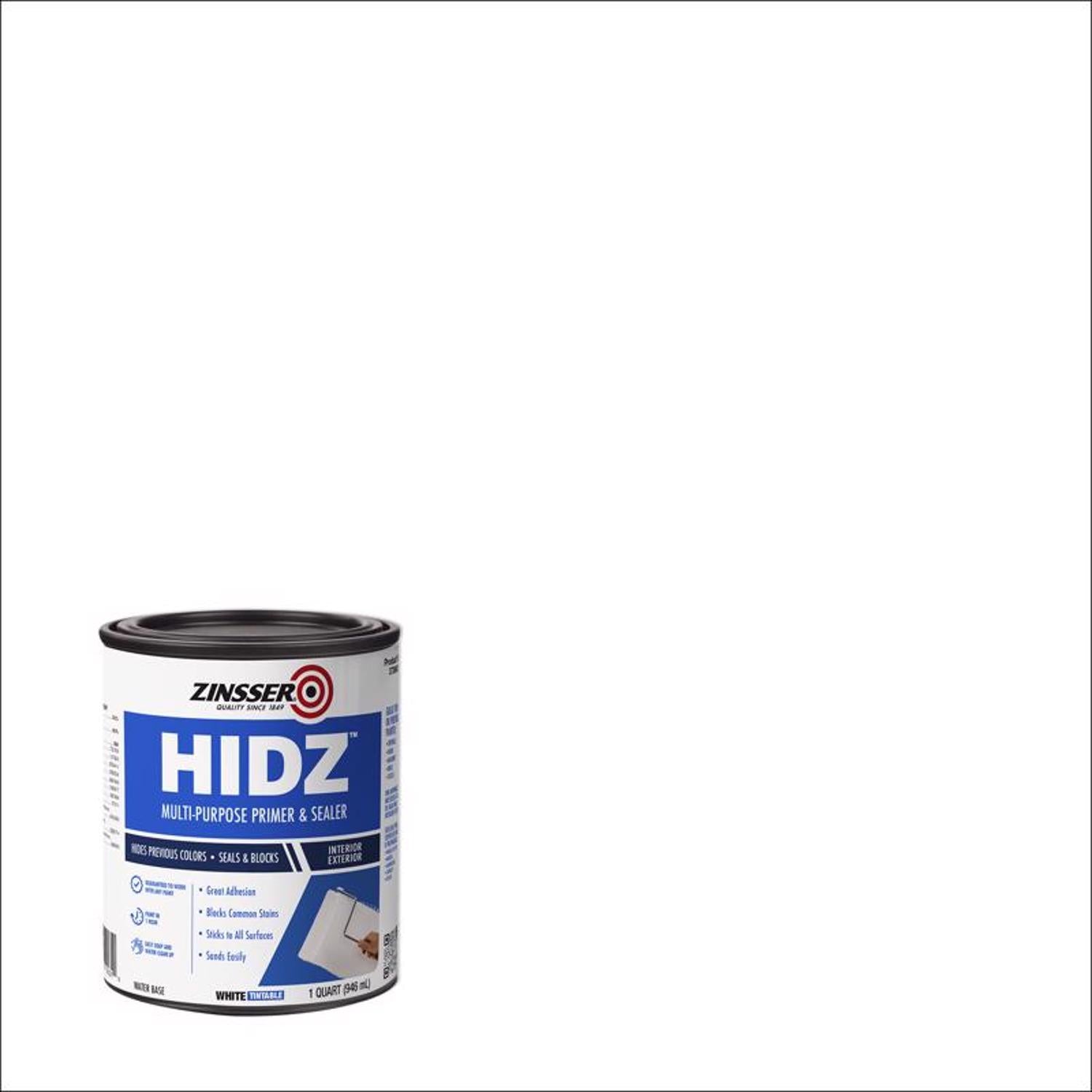 Zinsser HIDZ White Flat Water-Based Primer and Sealer 1 qt - Case of 4