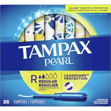 Tampax Pearl Regular Tampons - Plastic Applicator - 36/Box - 12 / Carton - Anti-leak, Comfortable, Unscented