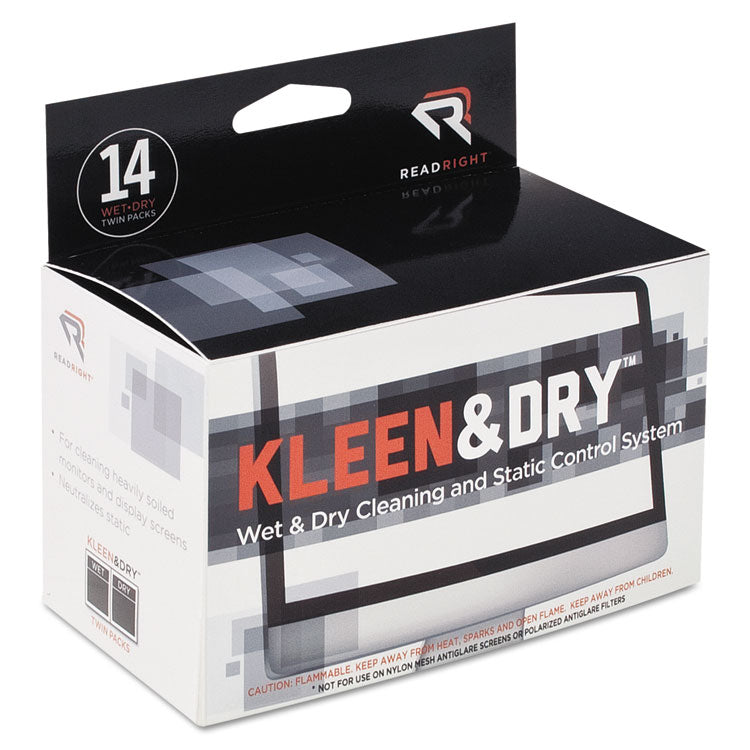 Read Right - Two Step ScreenKleen Wet and Dry Cleaning Wipes, 5 x 5, 14/Box