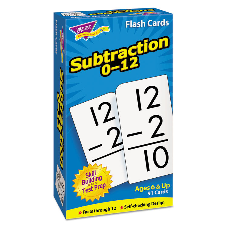 TREND - Skill Drill Flash Cards, Subtraction, 3 x 6, Black and White, 91/Pack