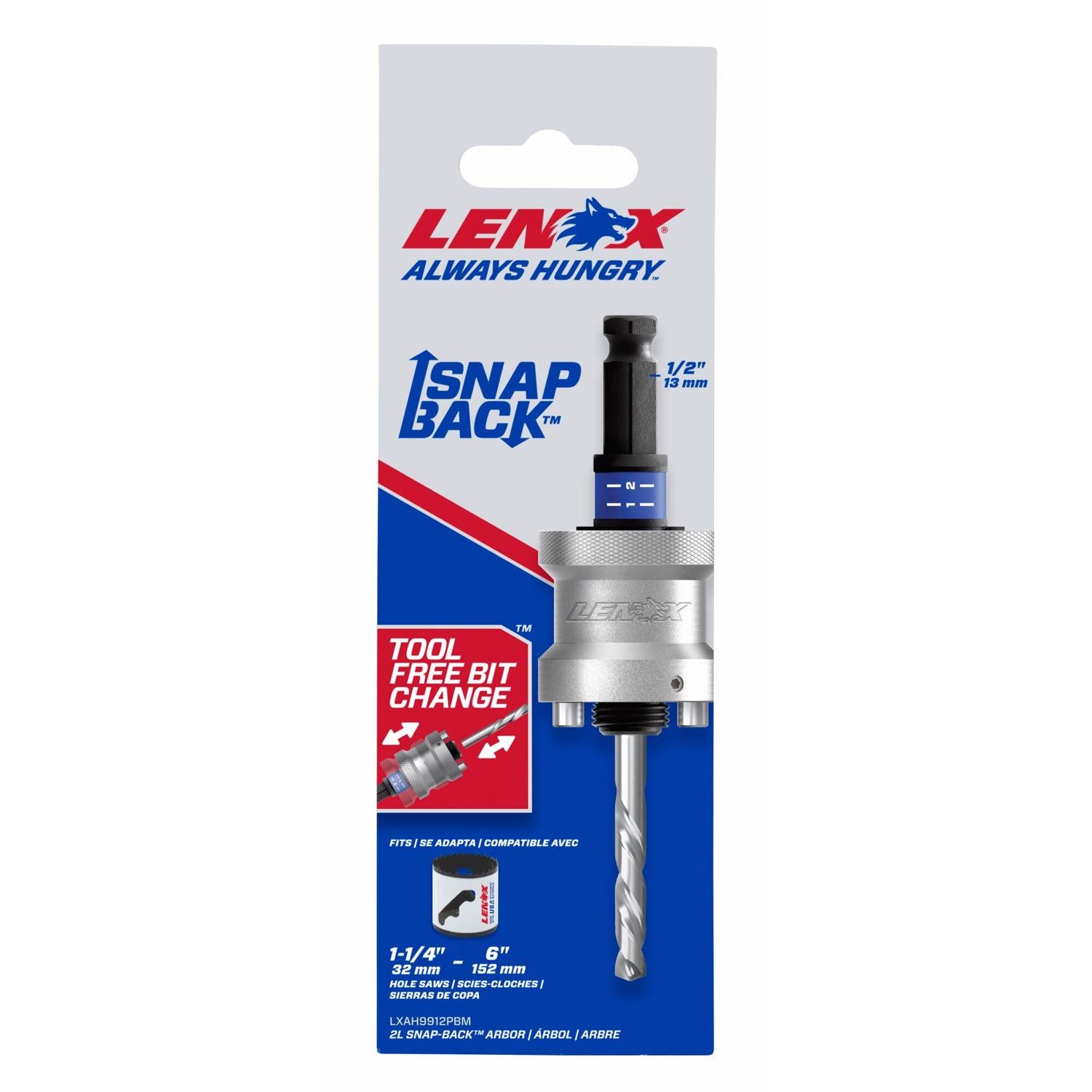 Lenox Snap-Back Steel 1/2 in. D Hole Saw Arbor