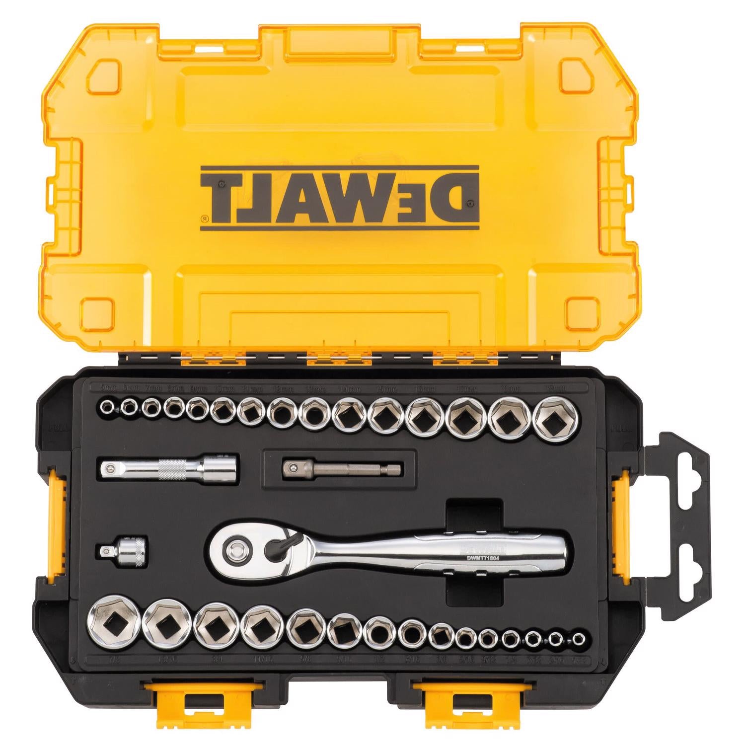 DeWalt 1/4 and 3/8 in. drive Metric/SAE 6 Point Socket Set 34 pc