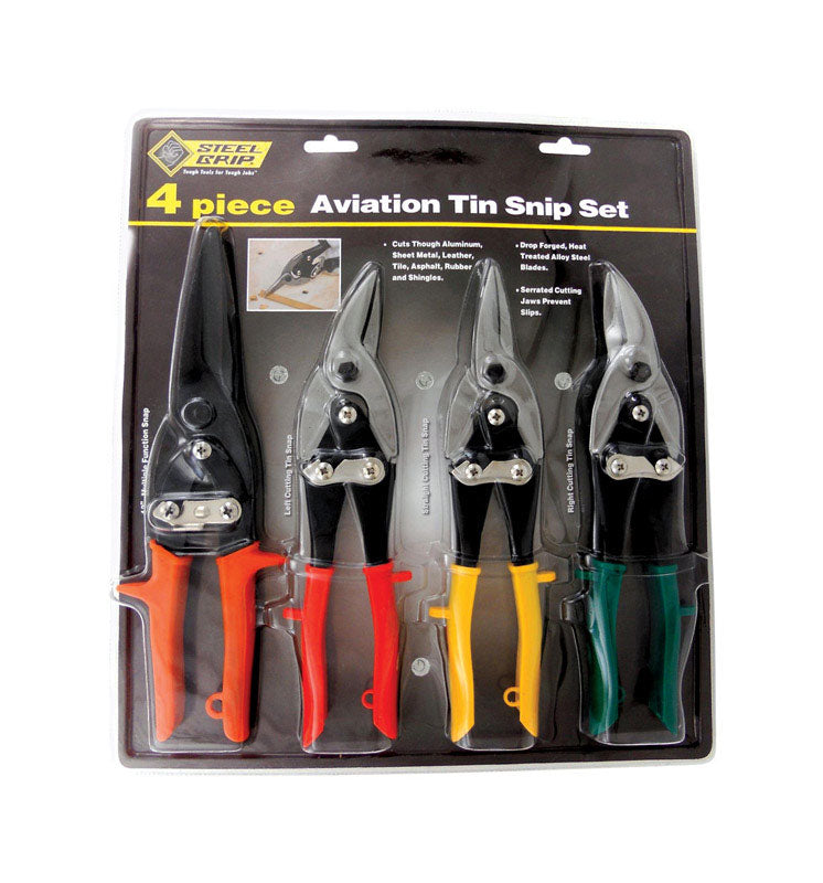 STEEL GRIP - Steel Grip 10 in. Stainless Steel Curved Or Straight Aviation Snips 4 pk