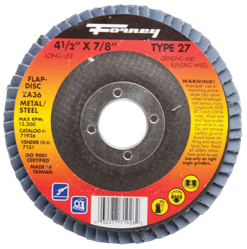 FORNEY - Forney 4-1/2 in. D X 5/8 in. Zirconia Aluminum Oxide Flap Disc 60 Grit 1 pc