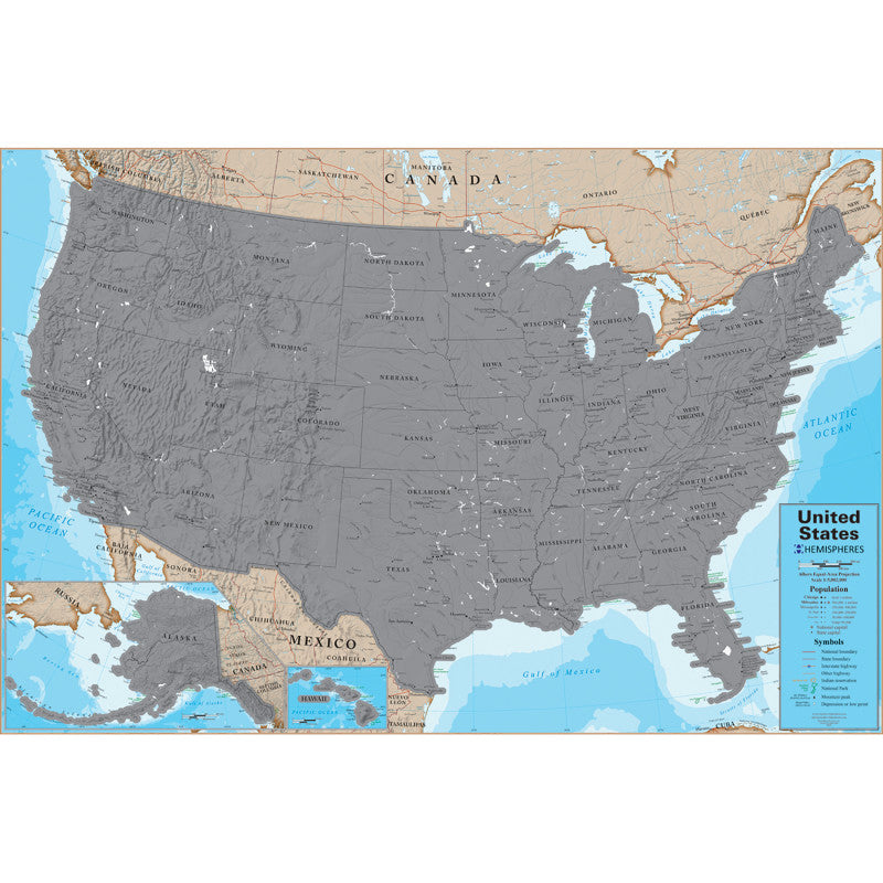 HEMISPHERES - Scratch Off USA 24" x 36" Laminated Wall Map